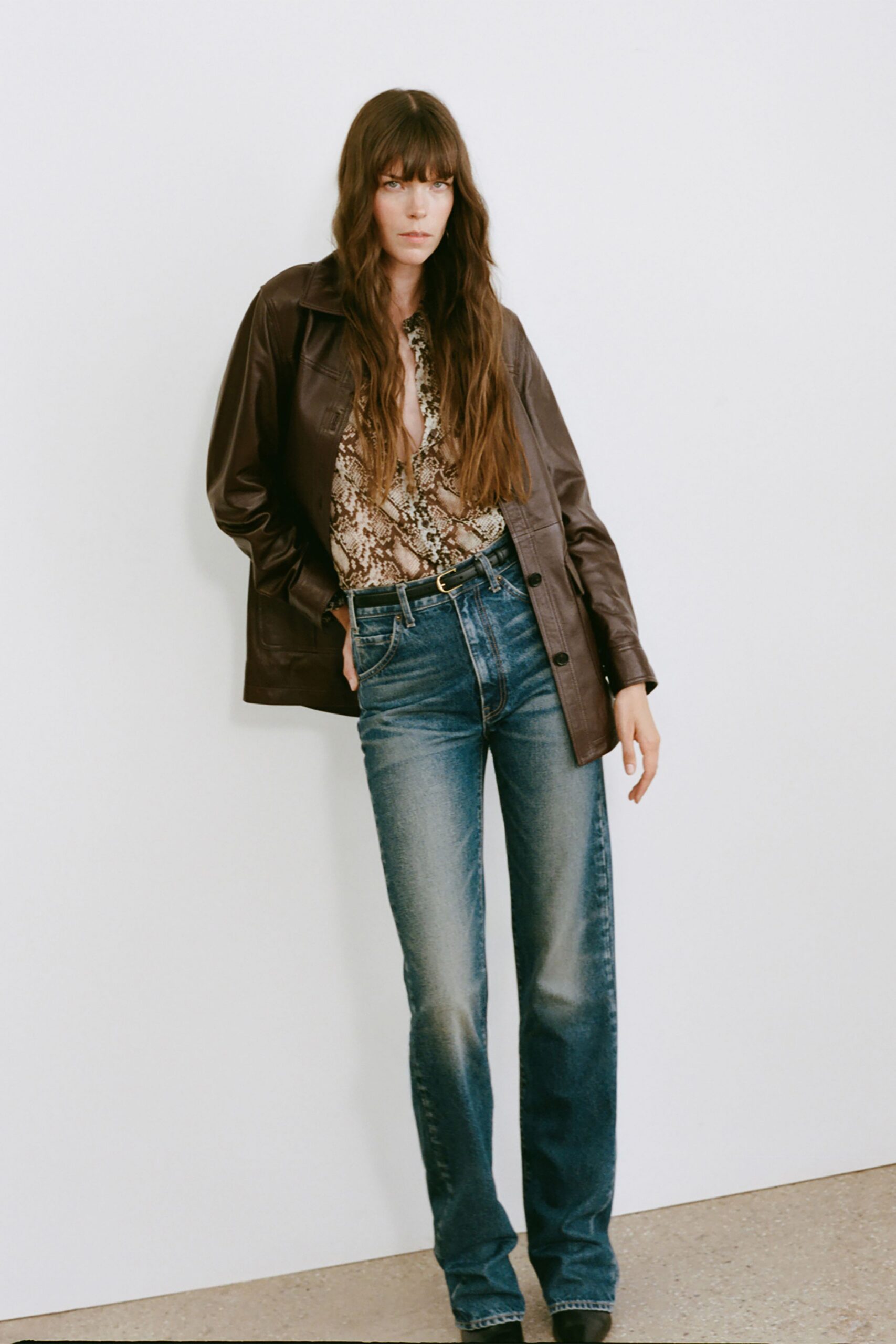 multi silk long-sleeve collared relaxed printed blouse