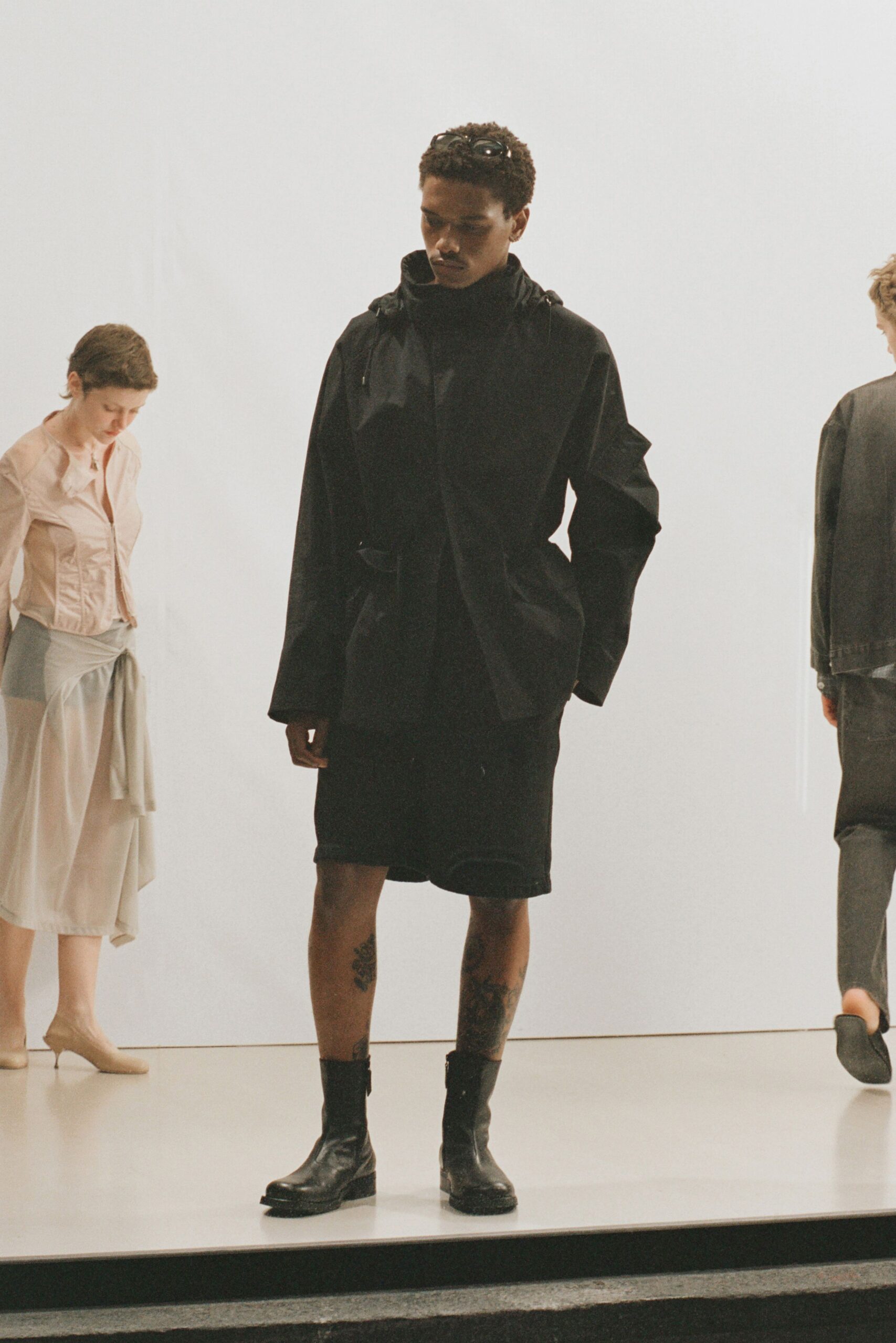 black relaxed jacket and shorts