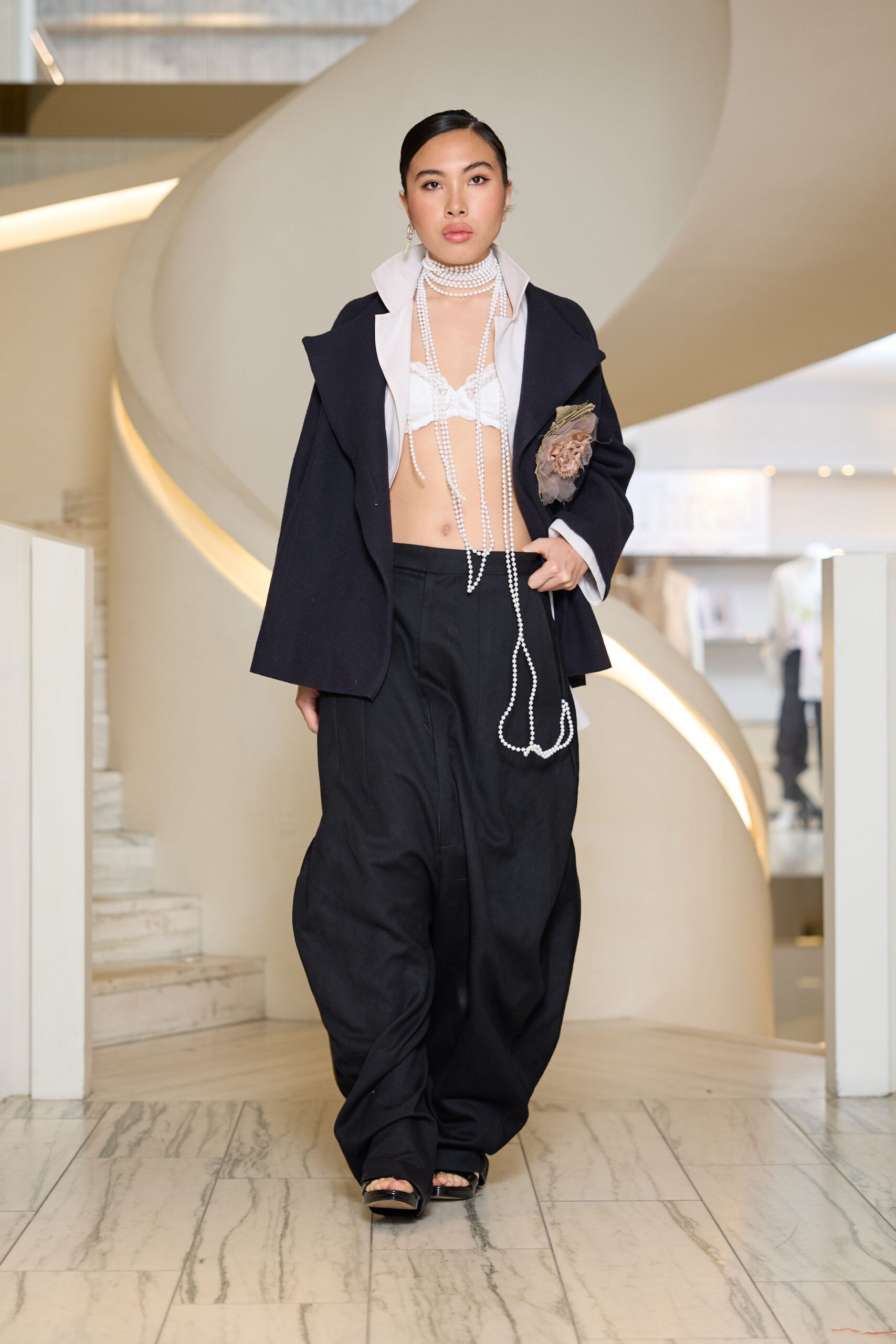 black relaxed blazer with wide-leg pants