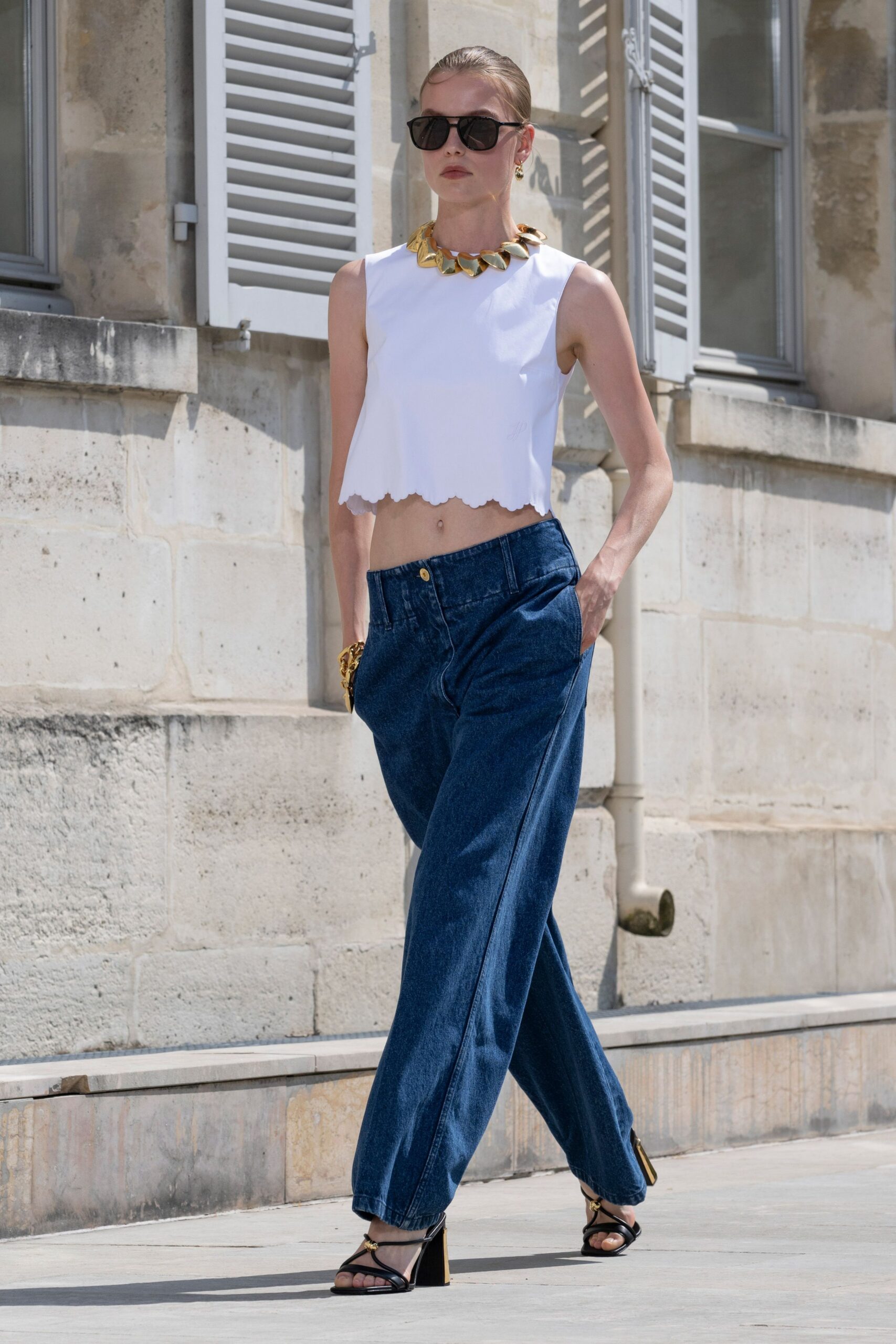 white cotton sleeveless high-neck fitted short crop-top