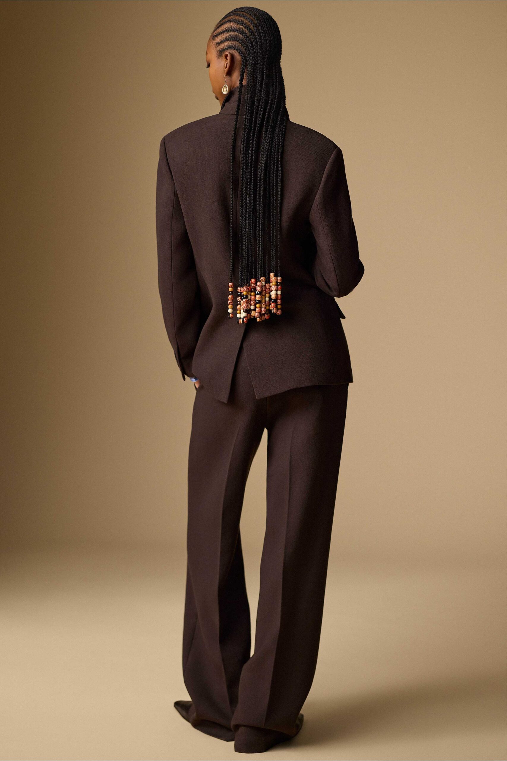 brown wool long-sleeve collared tailored blazer