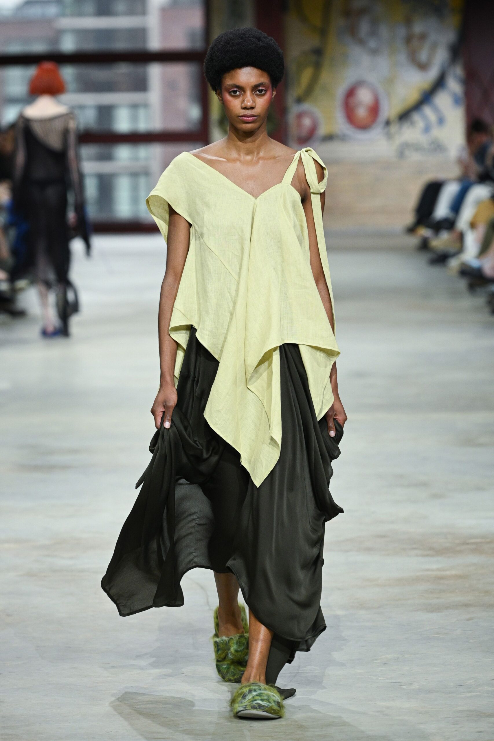 yellow cotton sleeveless v-neck relaxed draped top