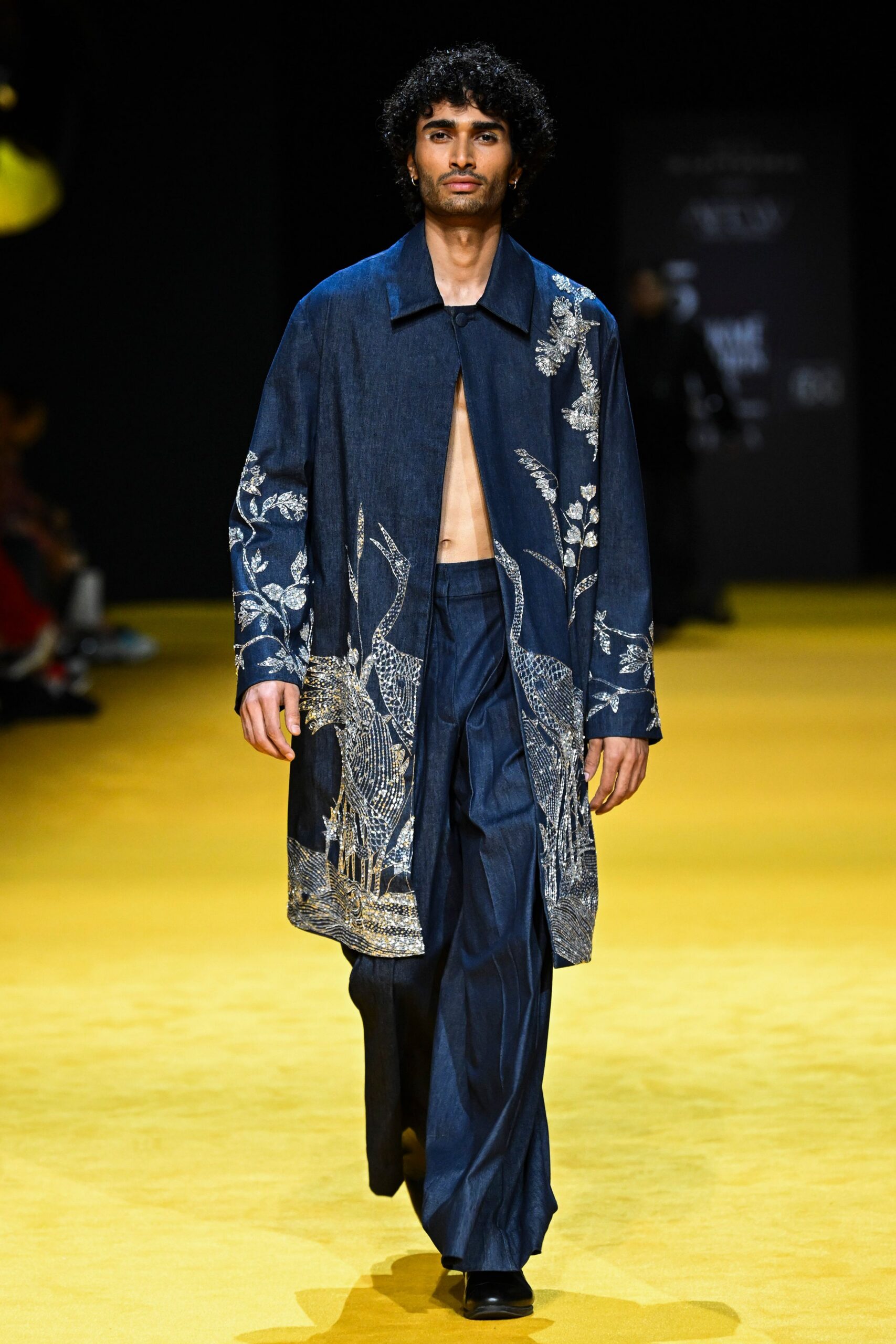 blue denim coat with embroidery