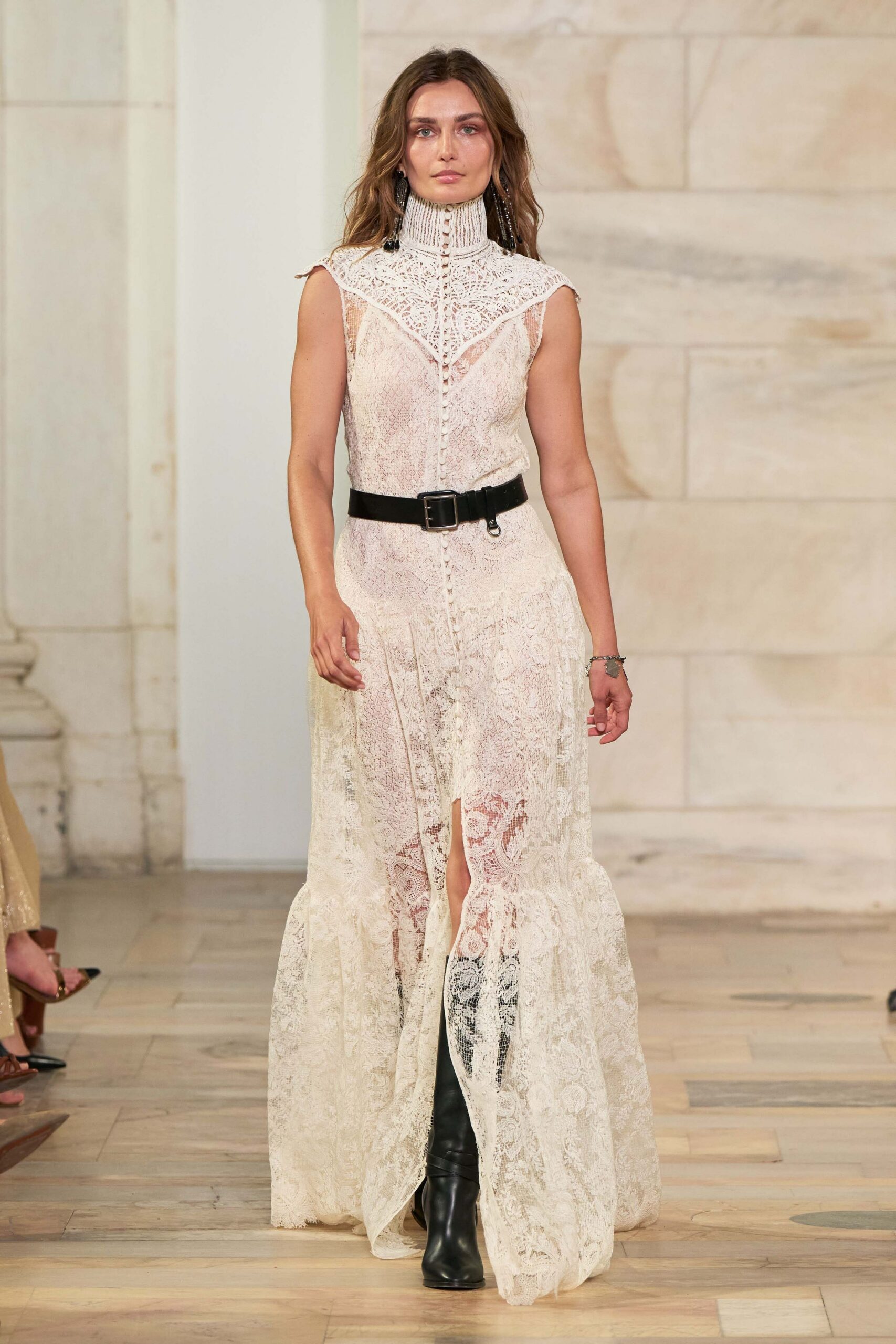 white lace sleeveless high-neck fitted tiered maxi dress