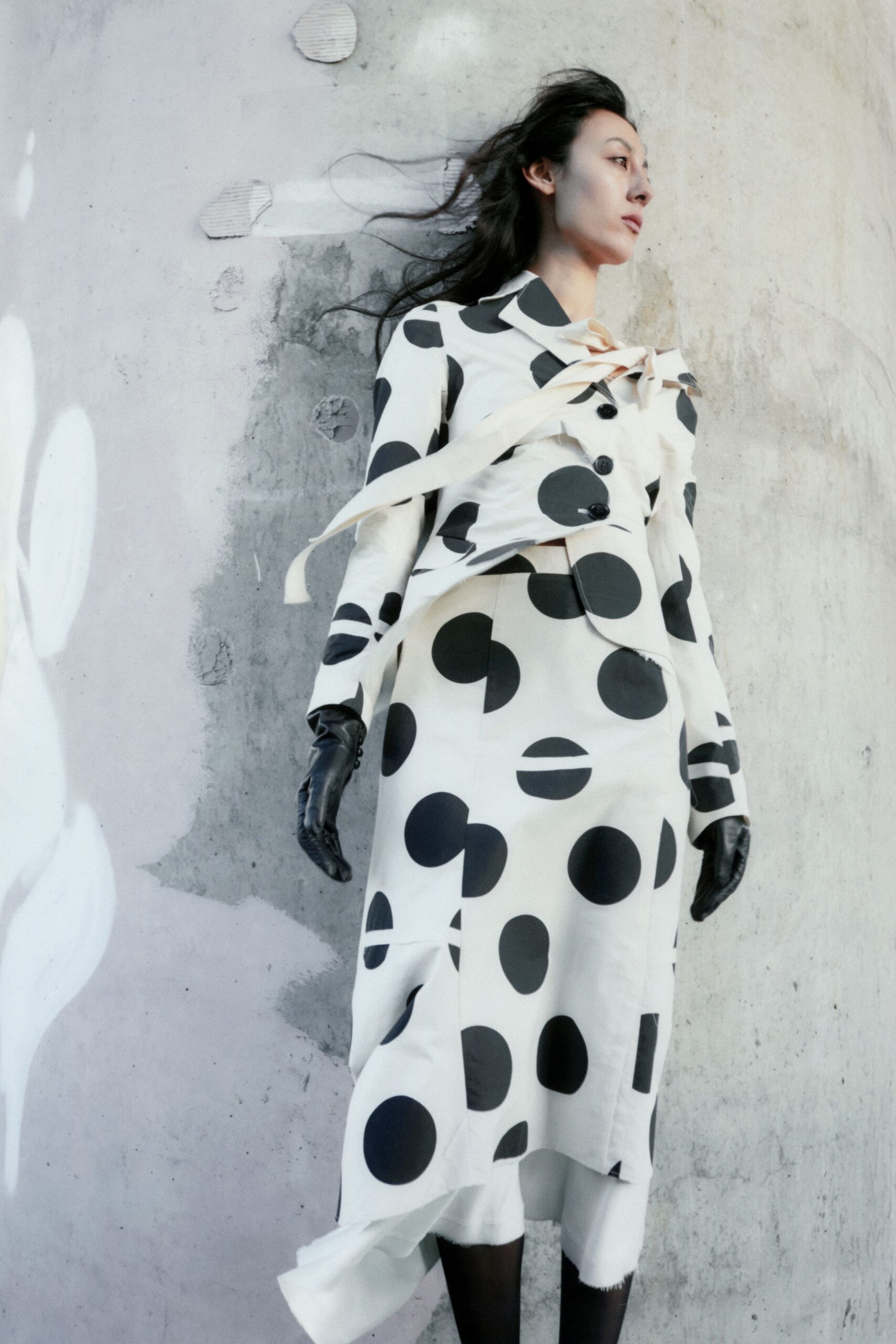 black and white polka-dot midi dress