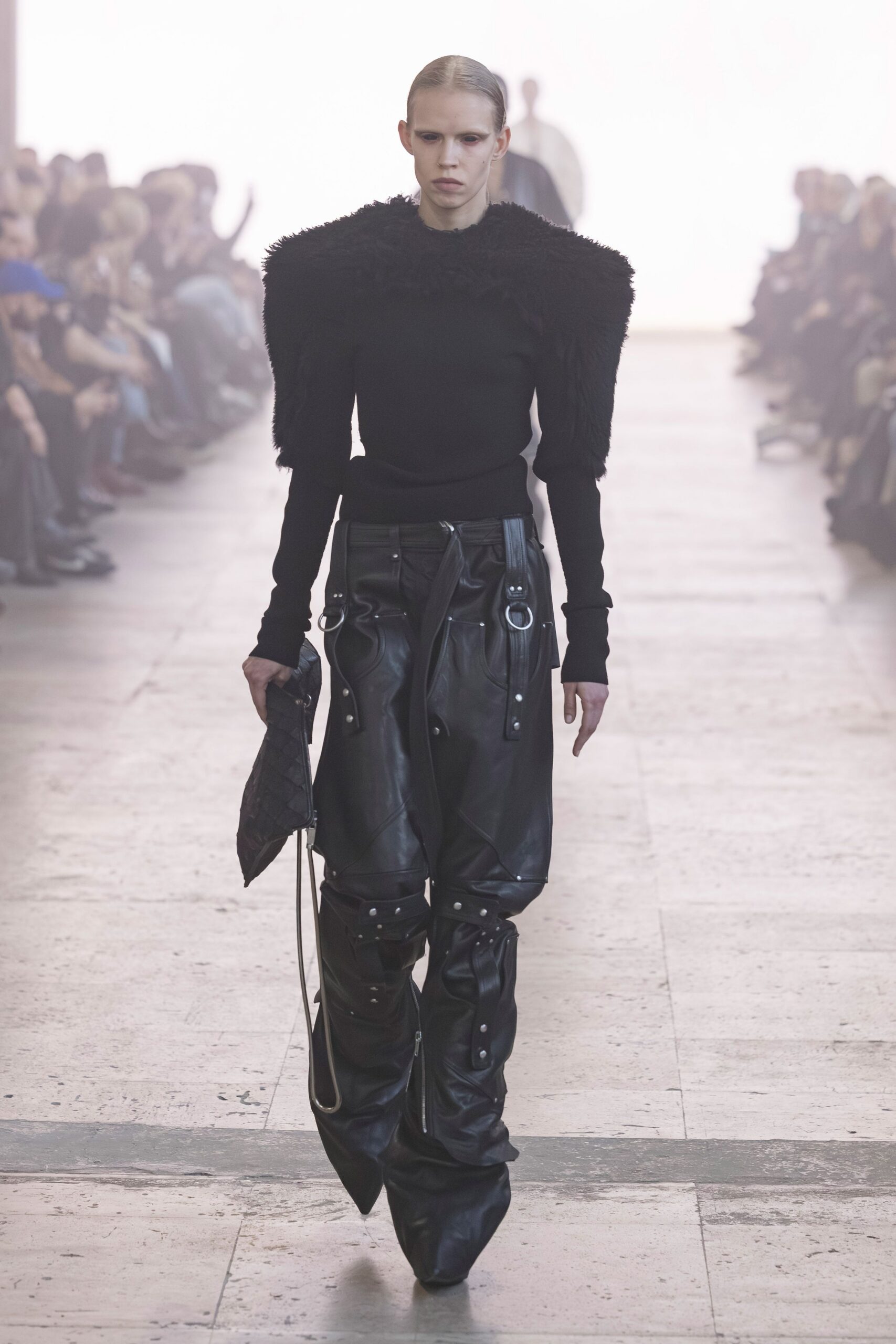 black fitted top and relaxed pants