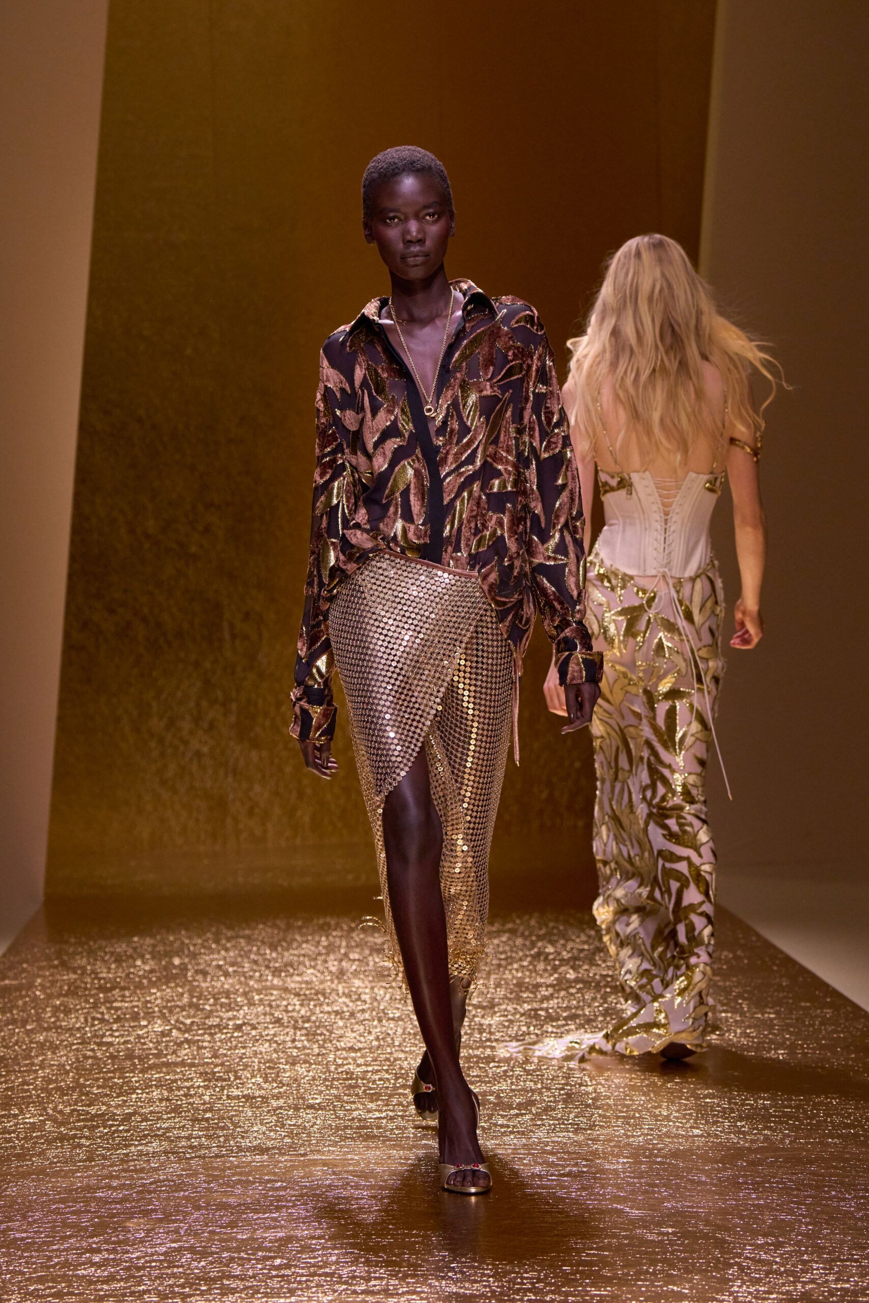 gold metallic asymmetric fitted pleated shiny skirt