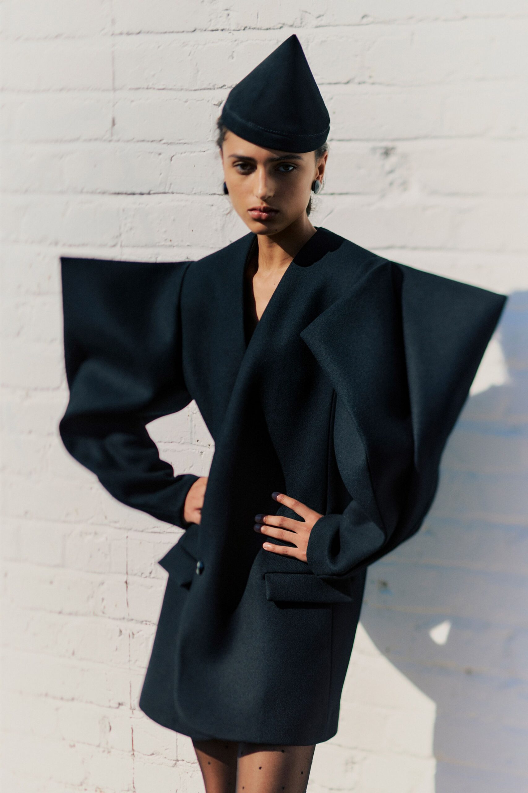 black wool long-sleeve v-neck structured blazer