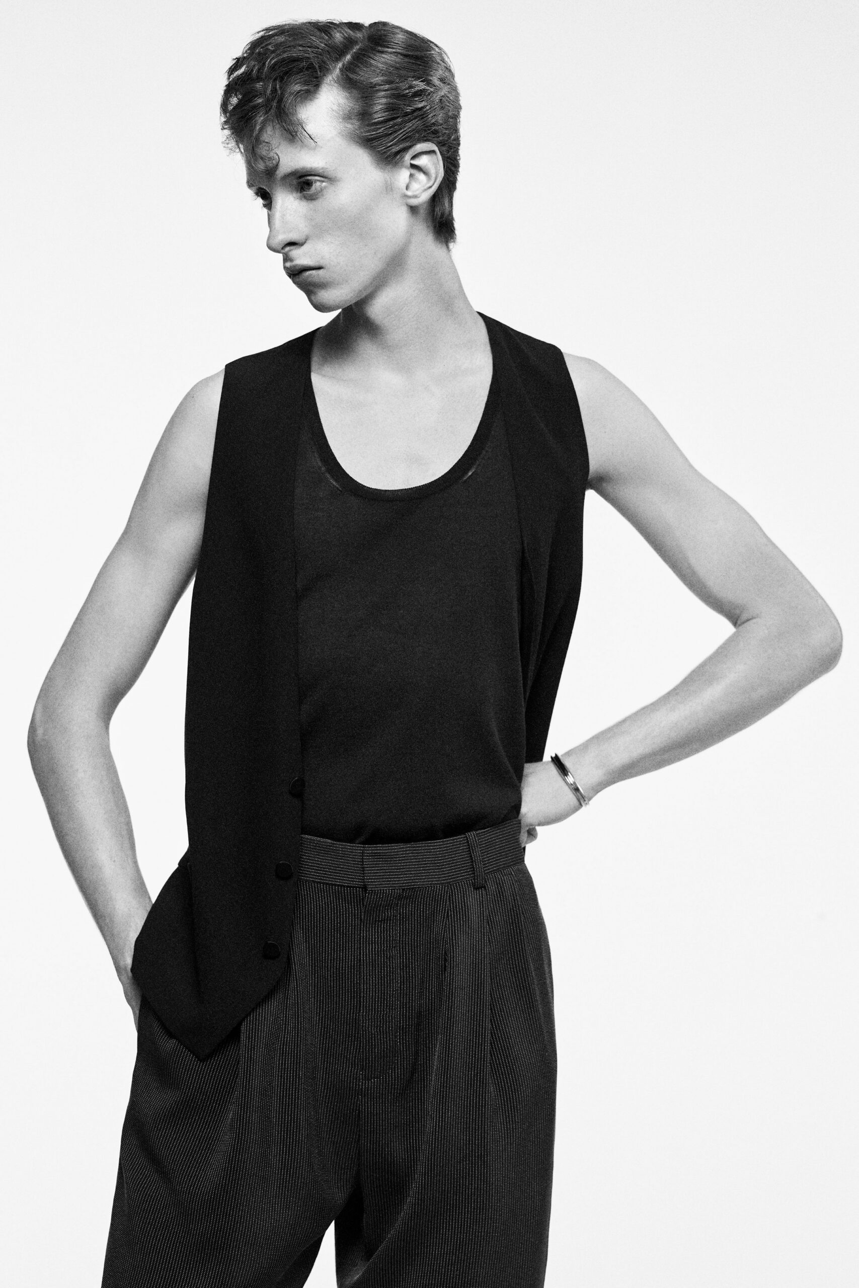 black fitted vest and tank-top