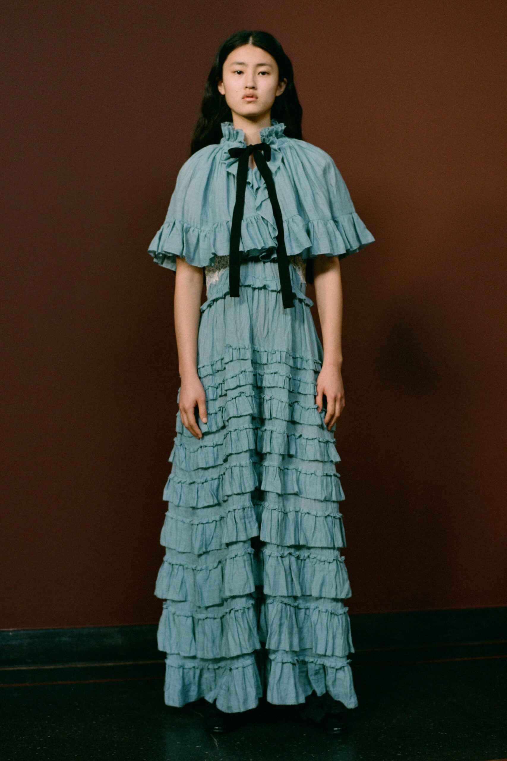 blue cotton ruffled maxi dress