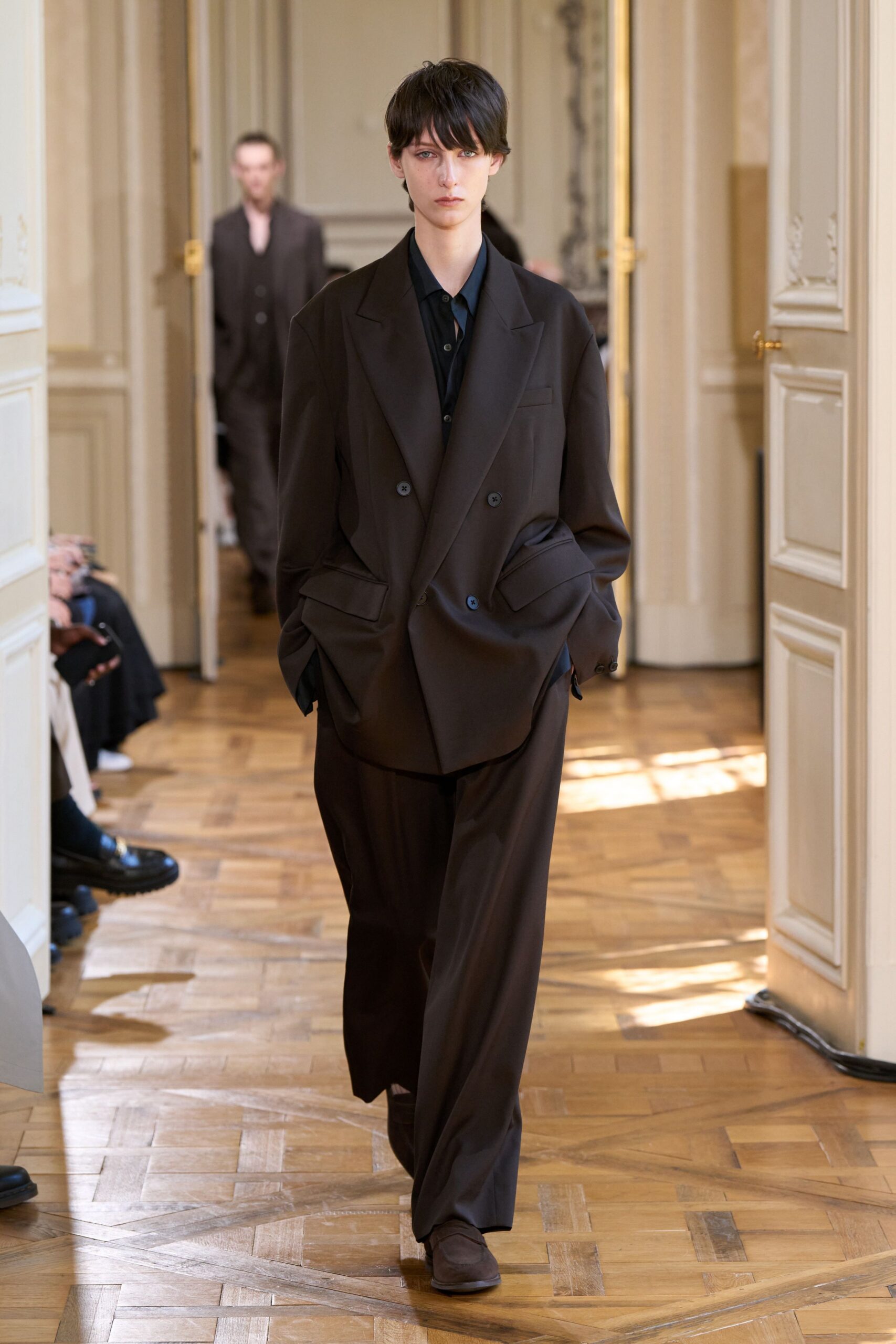 brown tailored suit with shoes