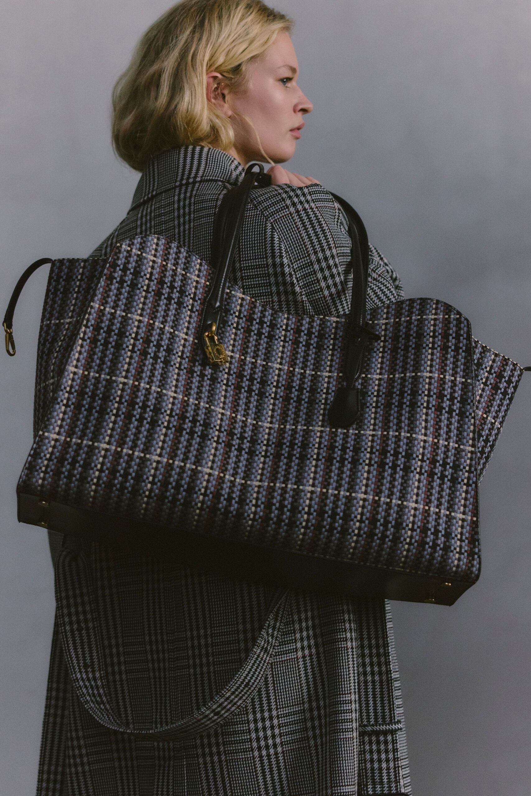 black checked bag