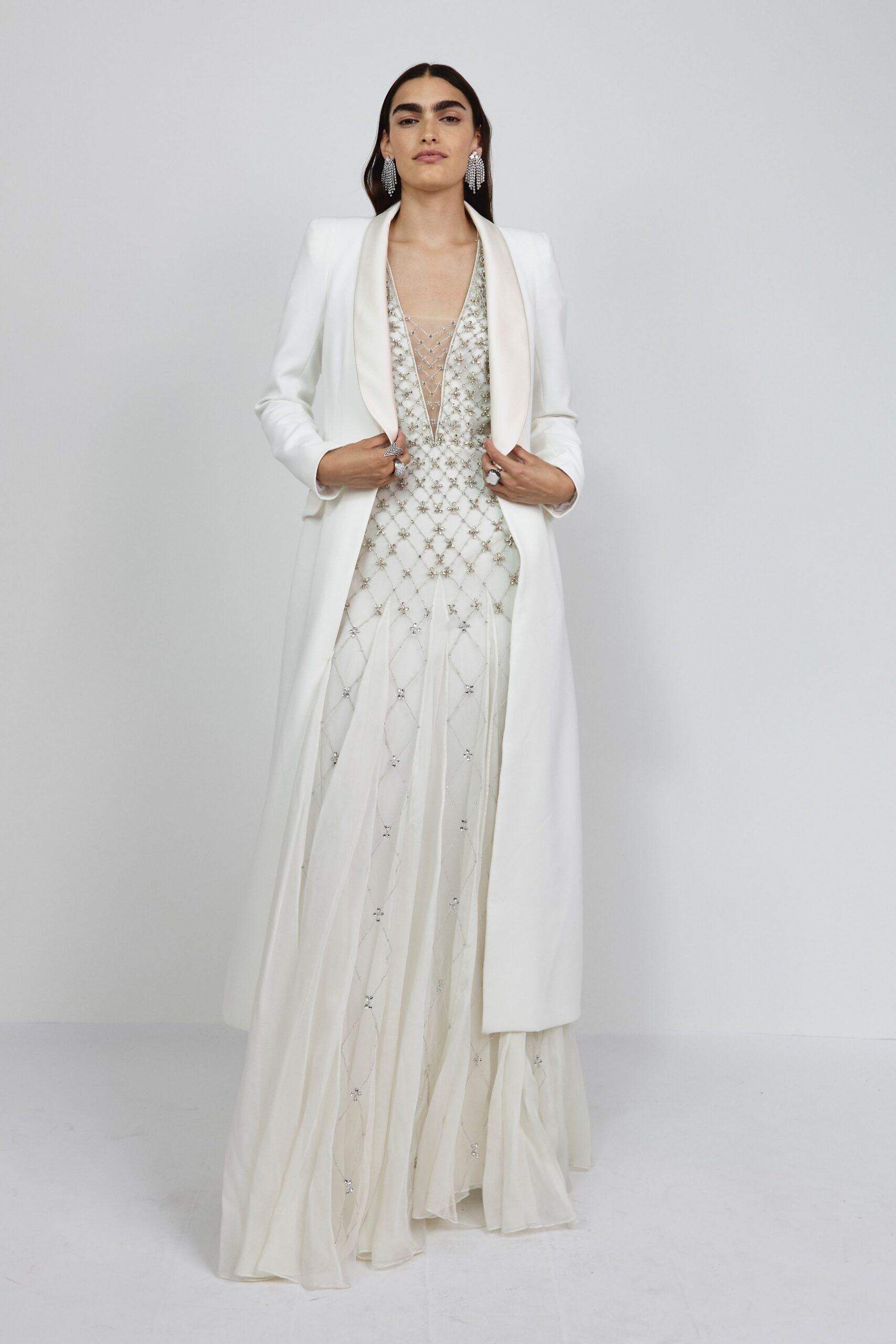 white silk gown with coat