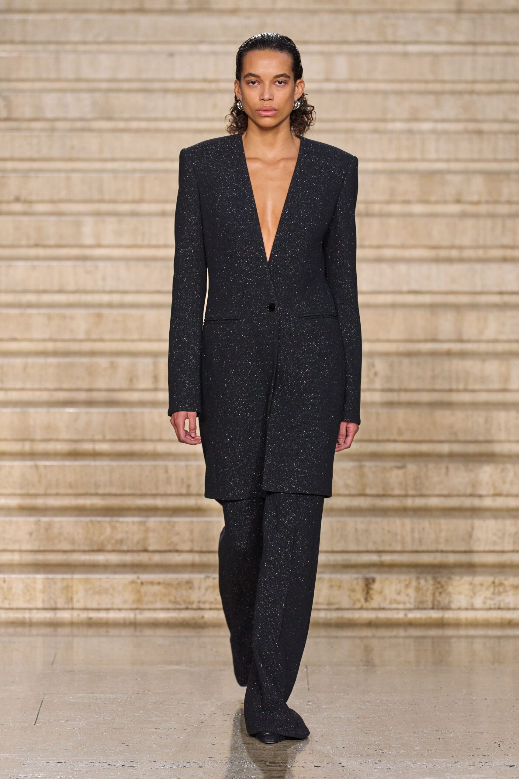 black tailored silk suit