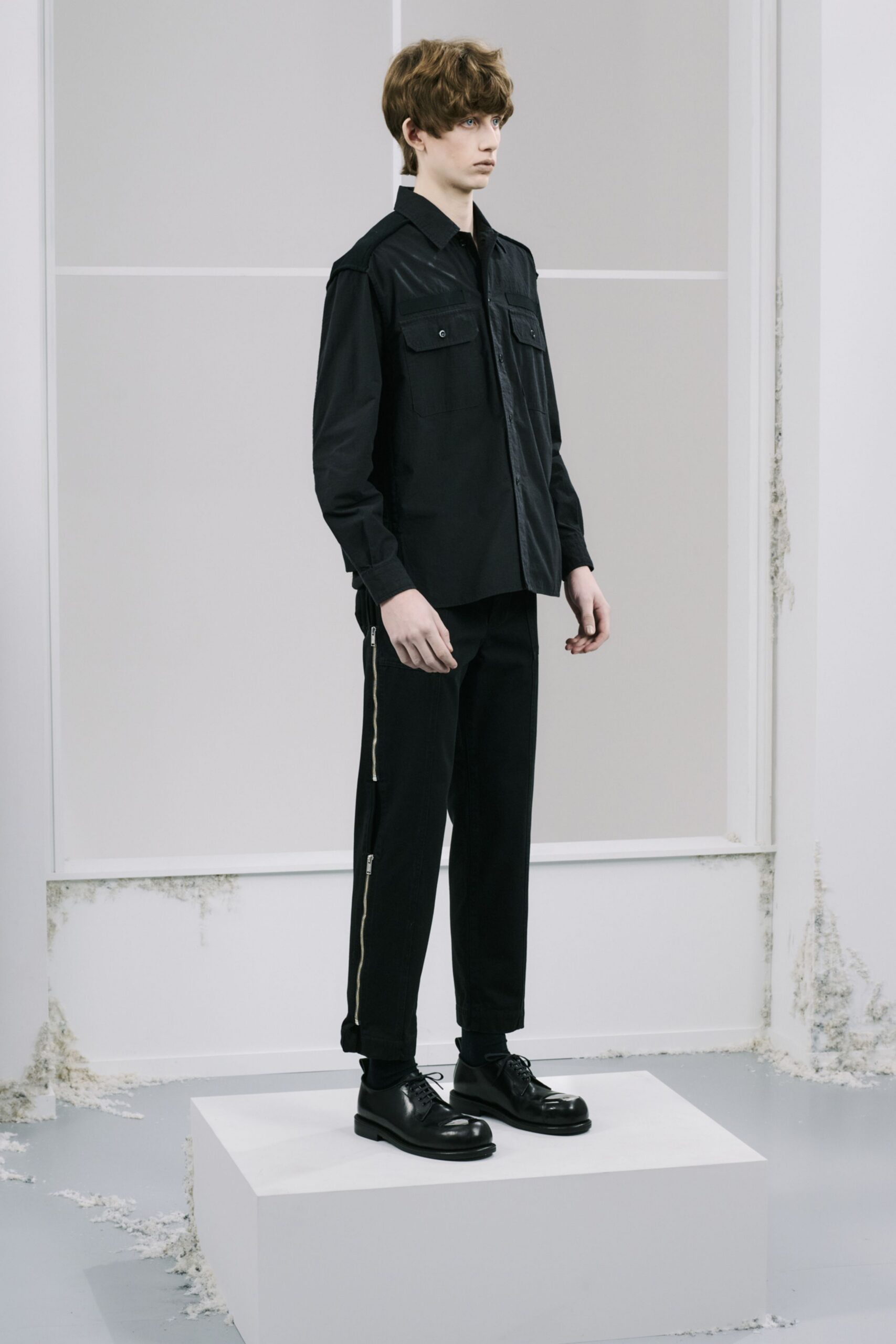 black fitted shirt and pants