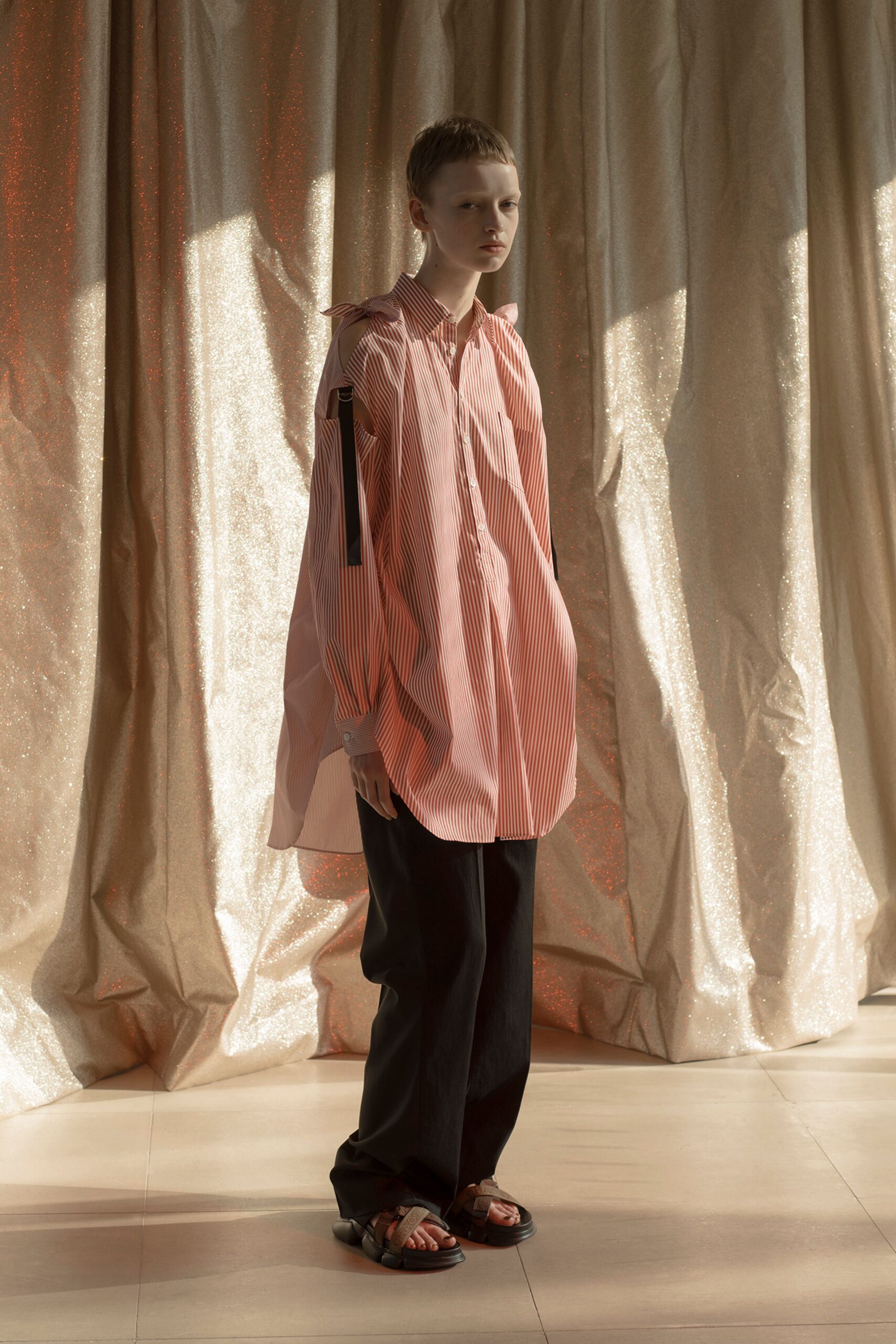 oversized striped shirt with relaxed pants