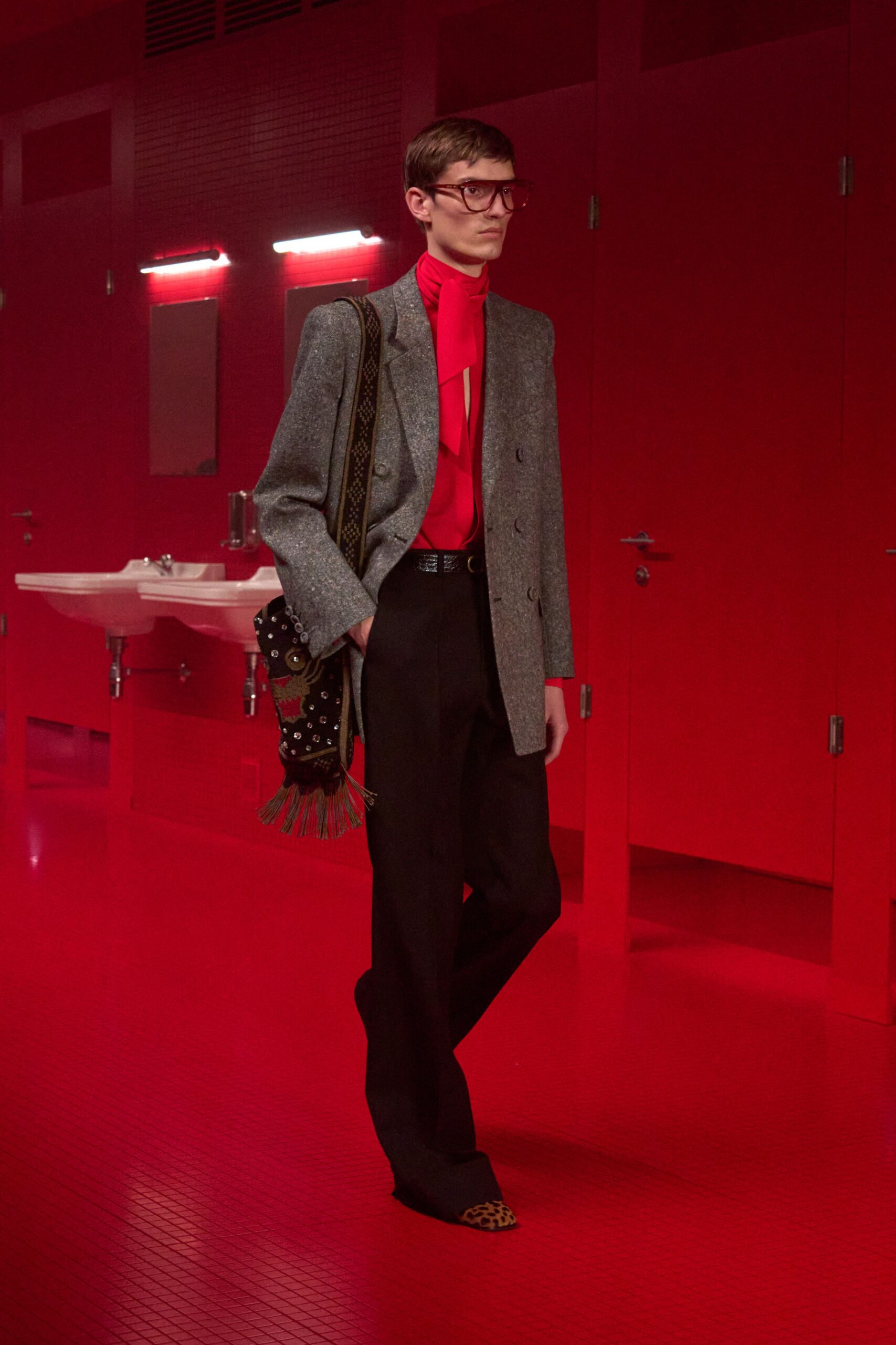black wool relaxed high-waisted straight-leg pants