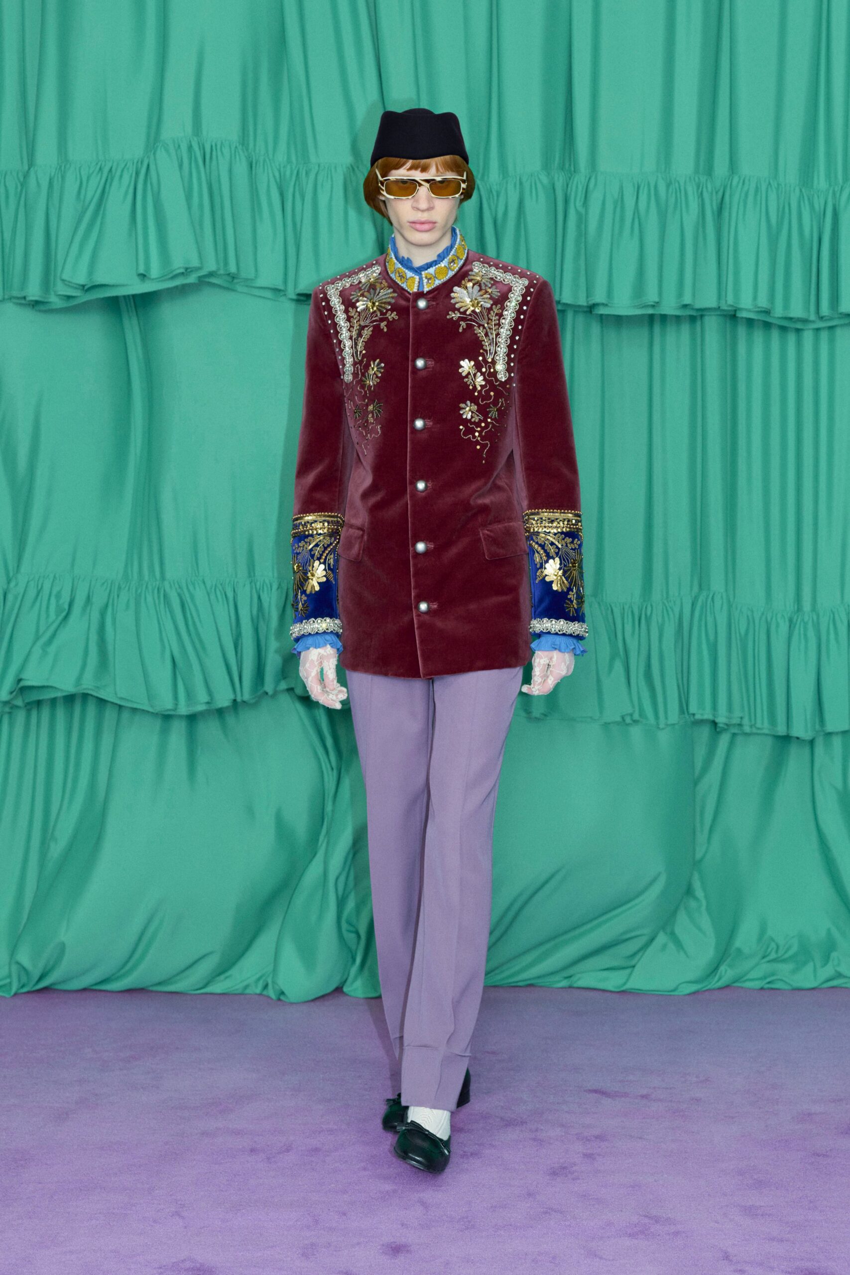 purple cotton slim straight-leg pants