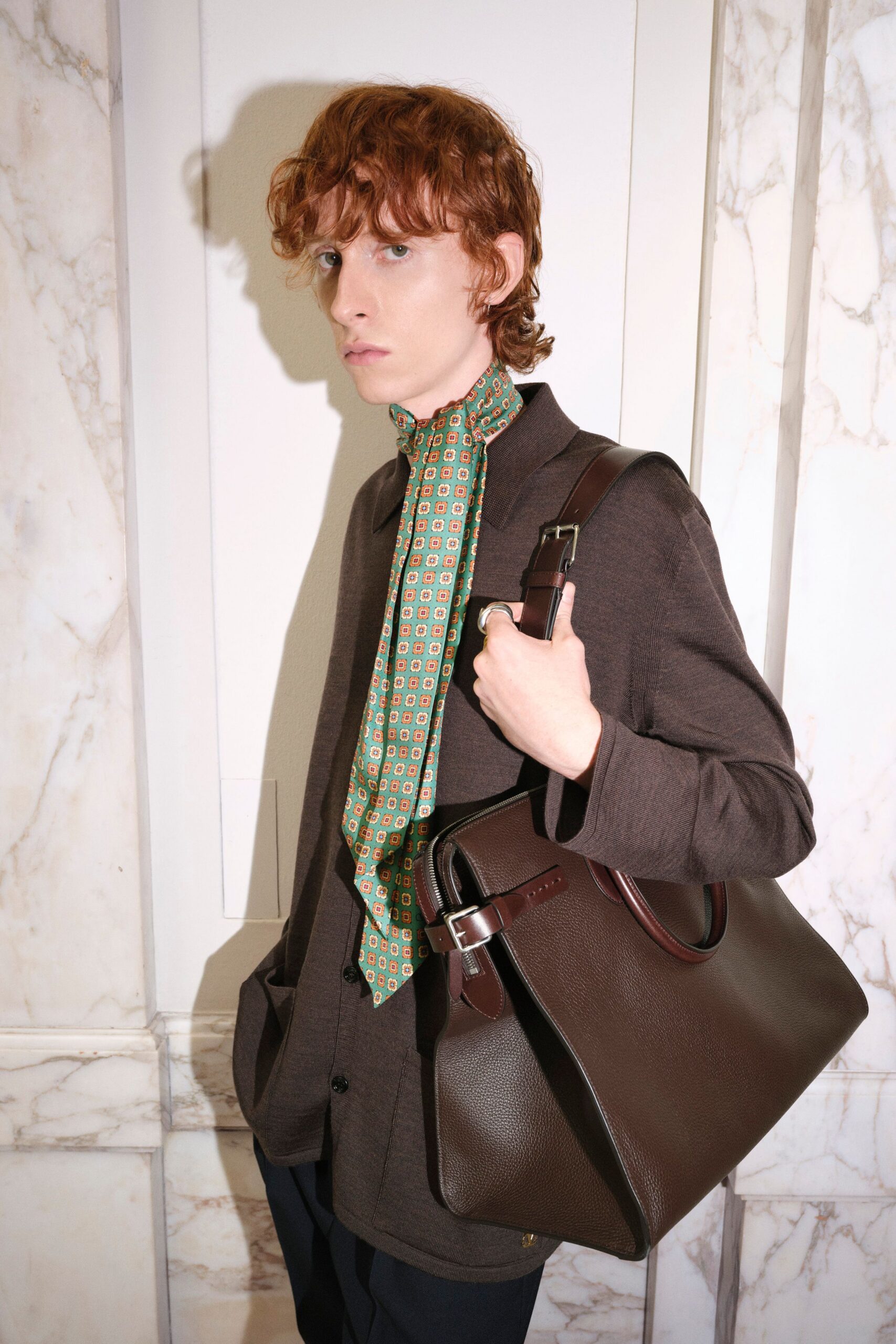 green silk long-sleeve collared fitted printed shirt