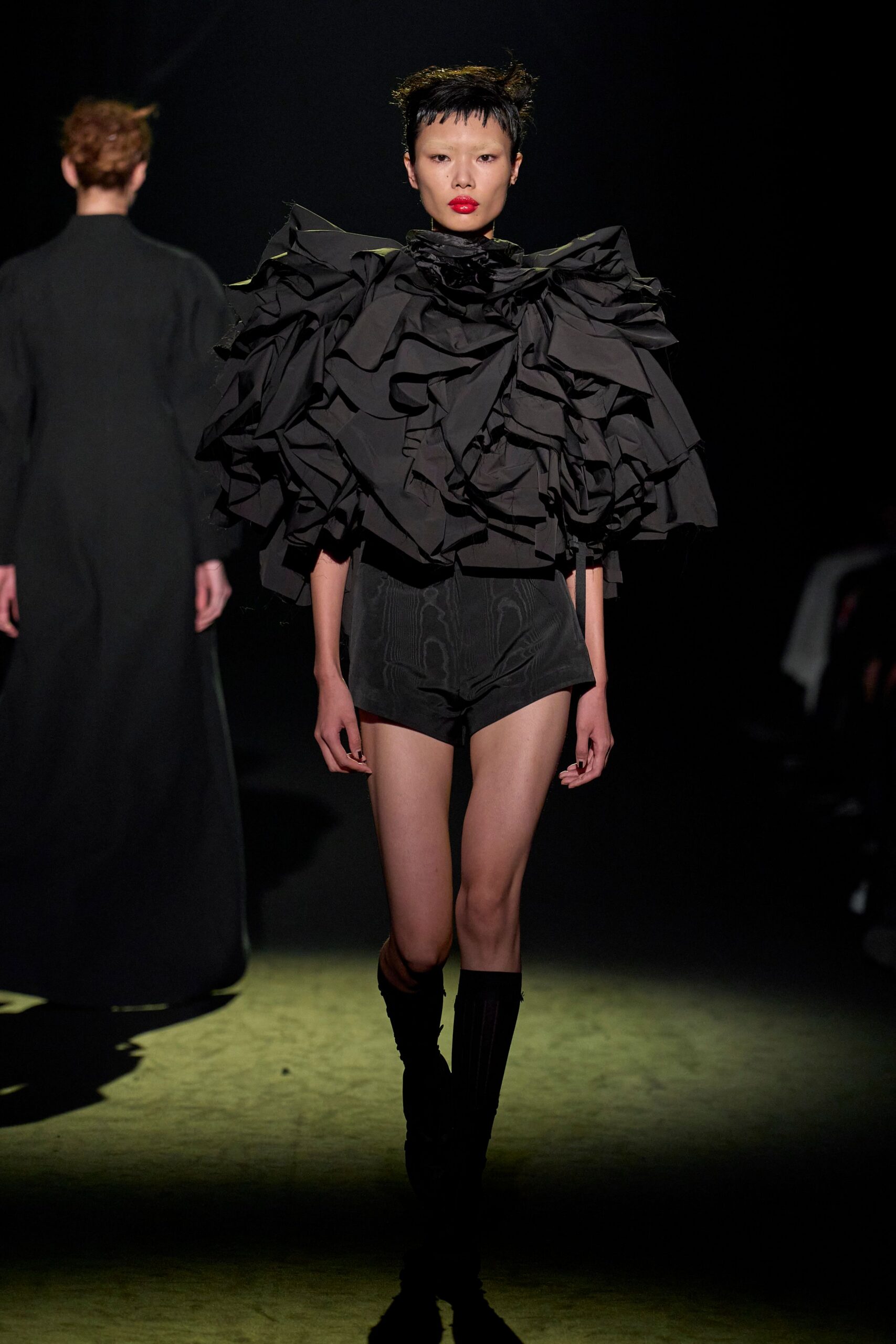 black ruffled top with shorts