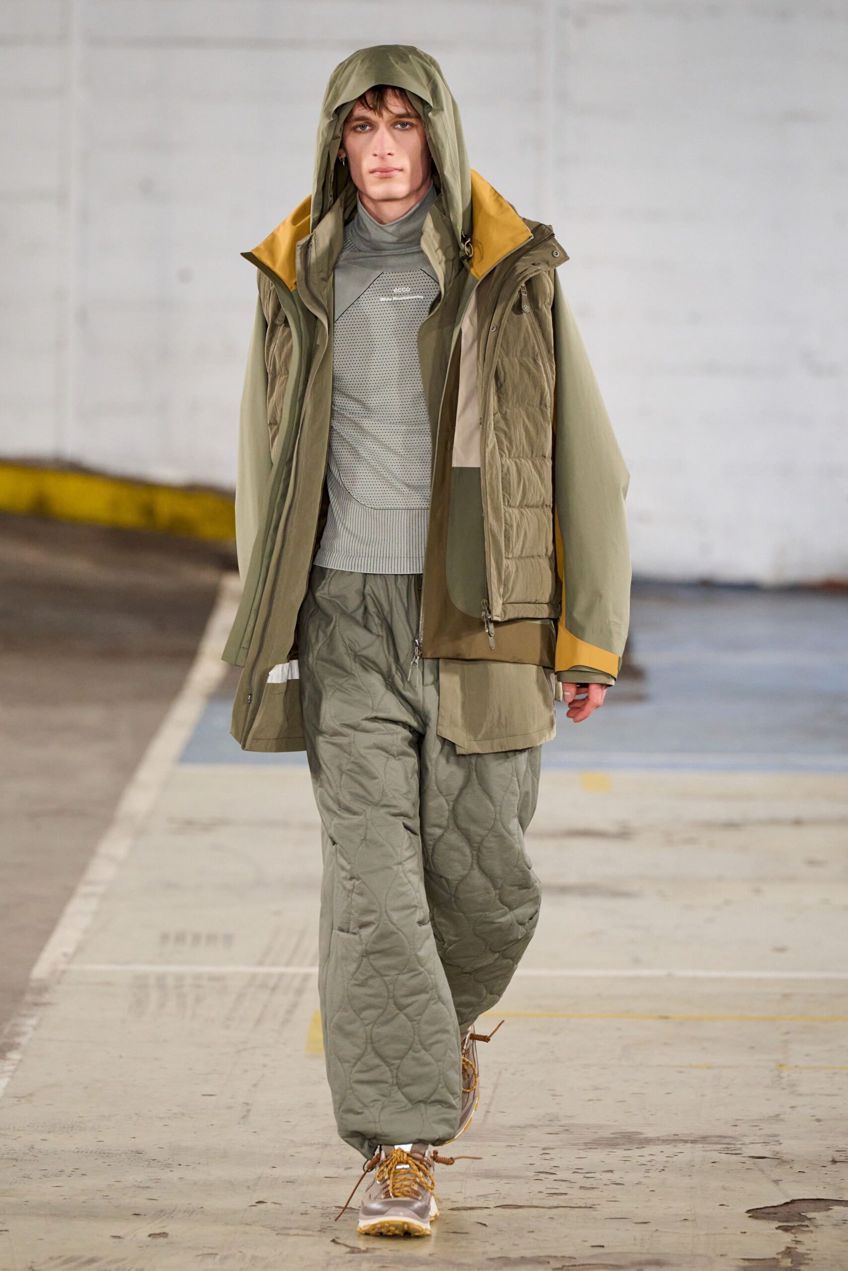 green relaxed jacket with quilted pants
