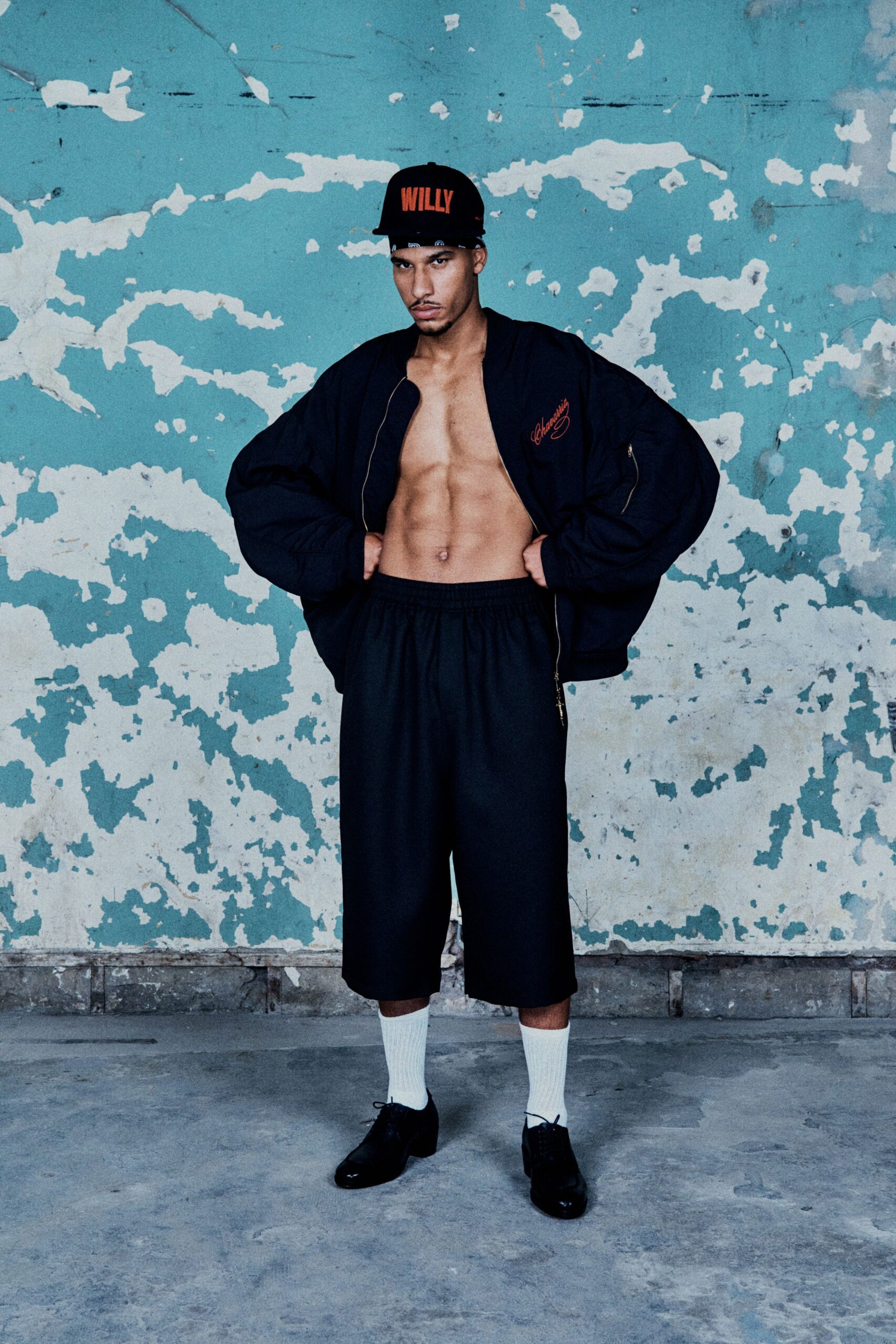 black oversized jacket with shorts