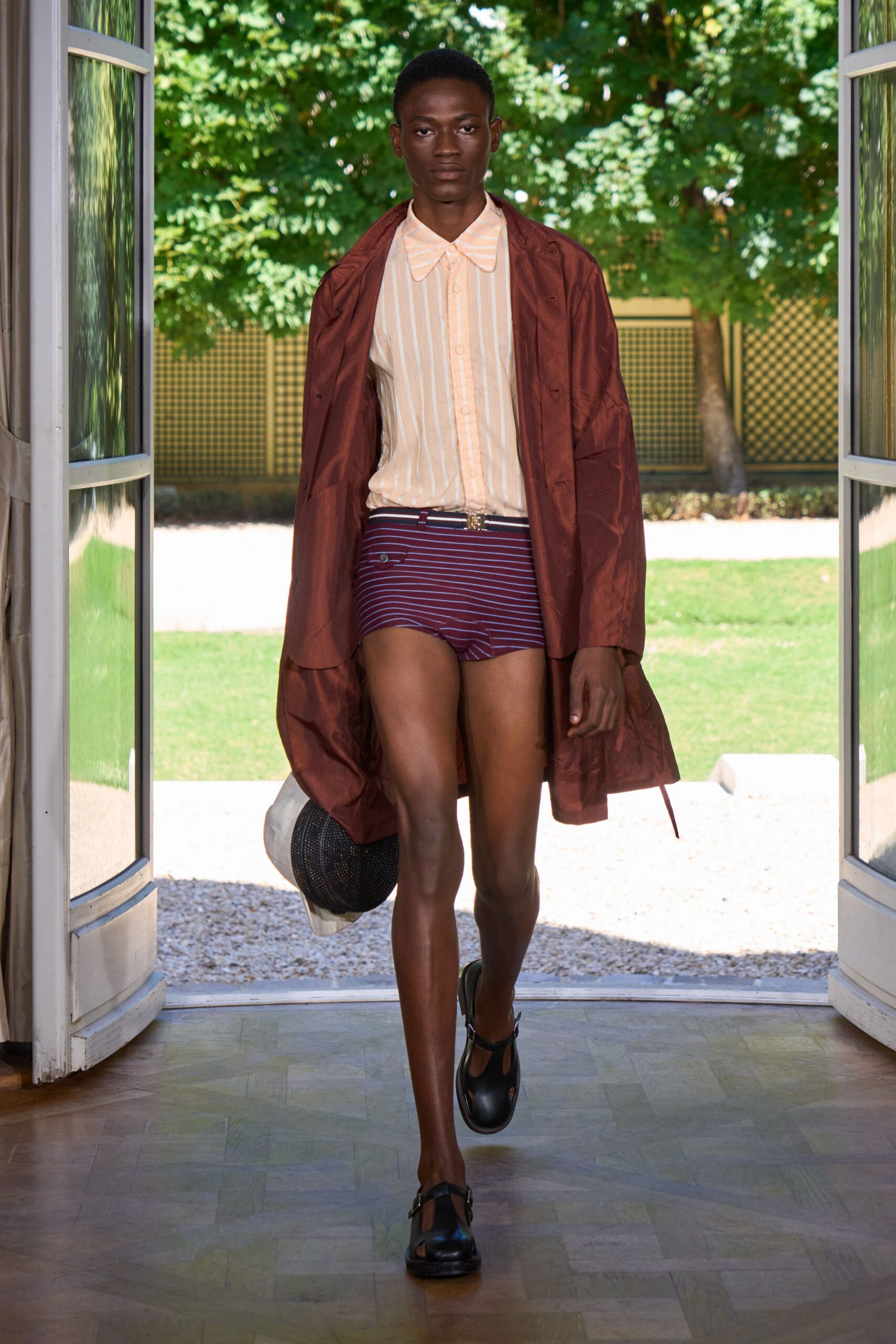 brown silk long-sleeve collared relaxed buttoned coat