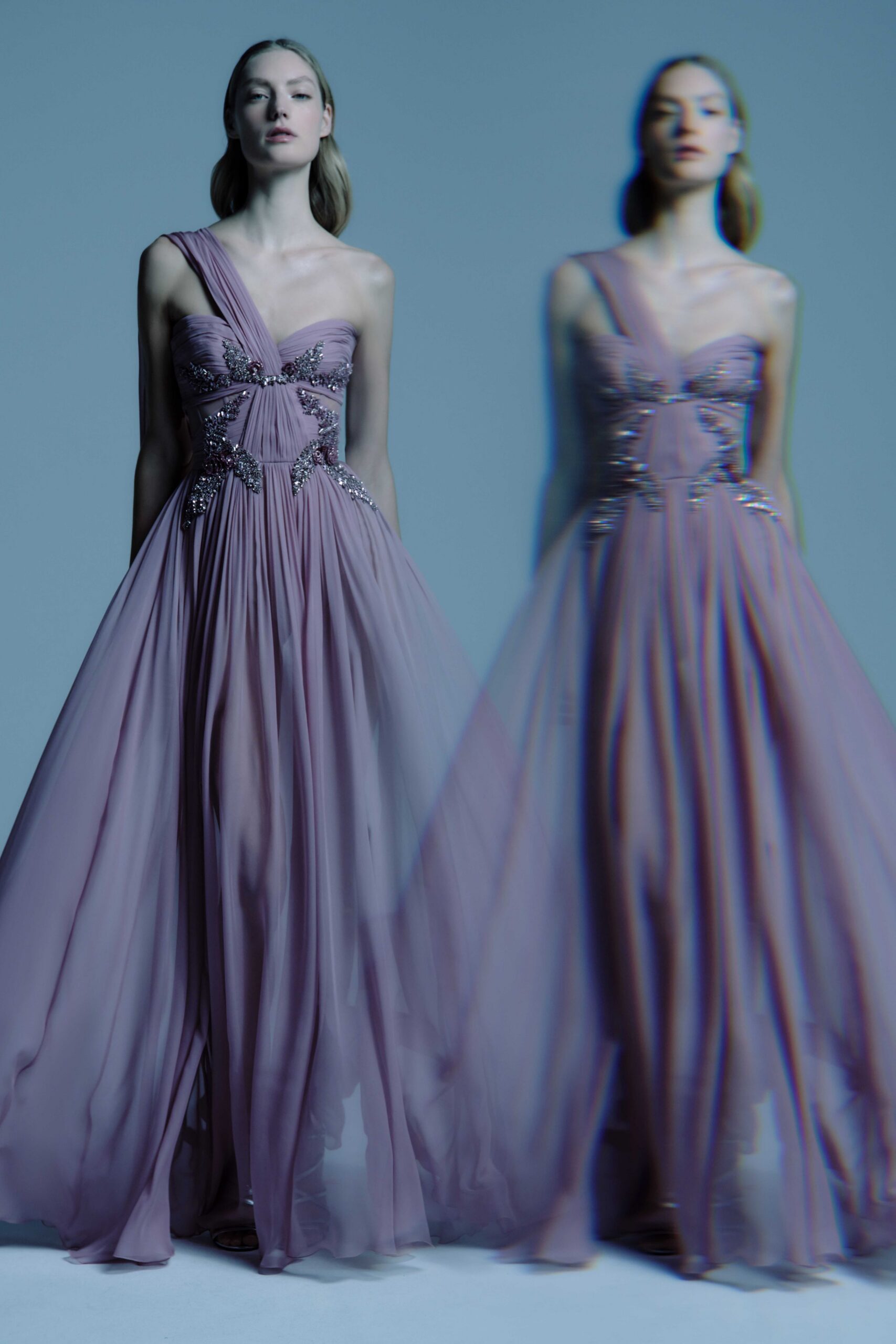 purple silk sleeveless gown