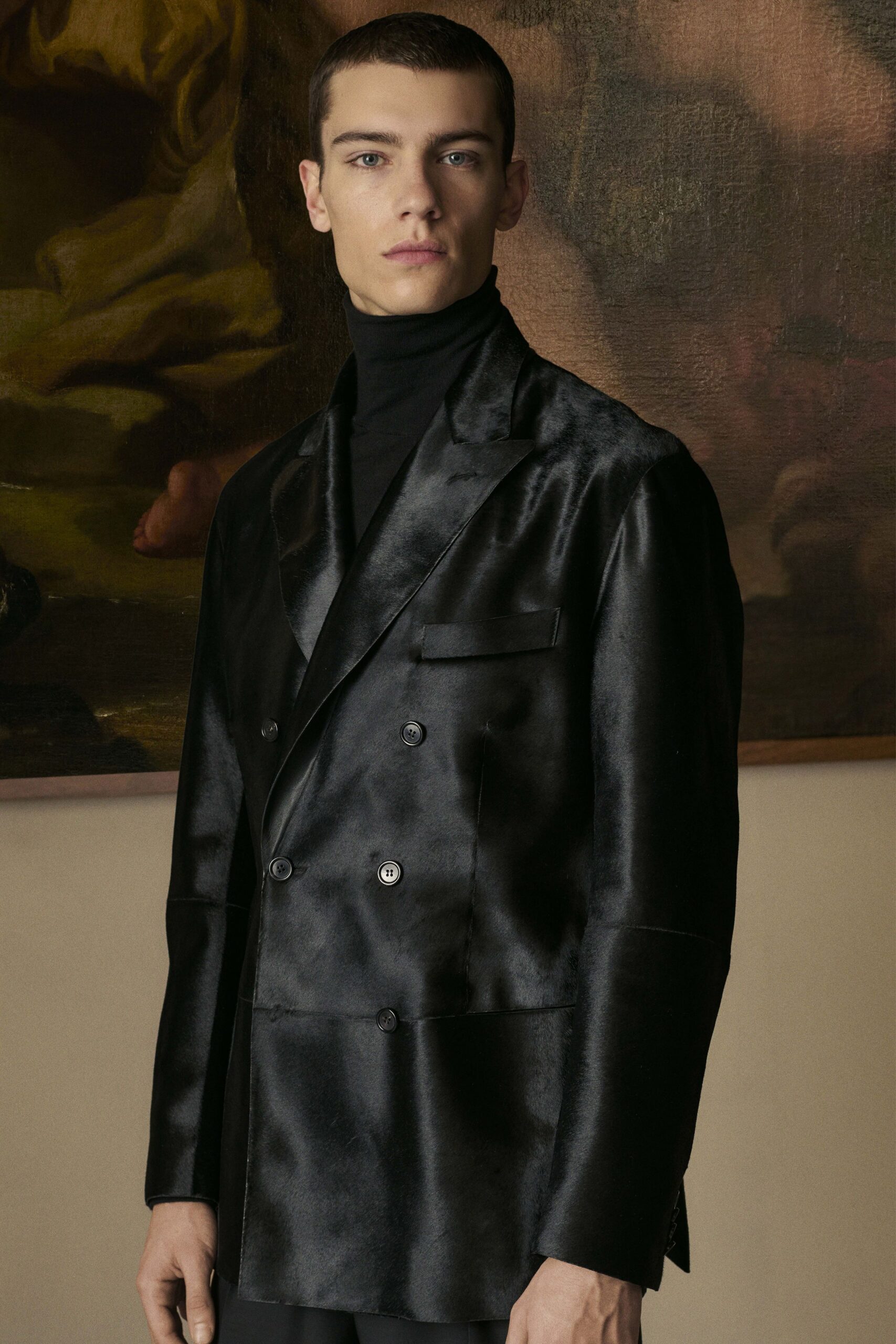 black silk blazer and turtleneck