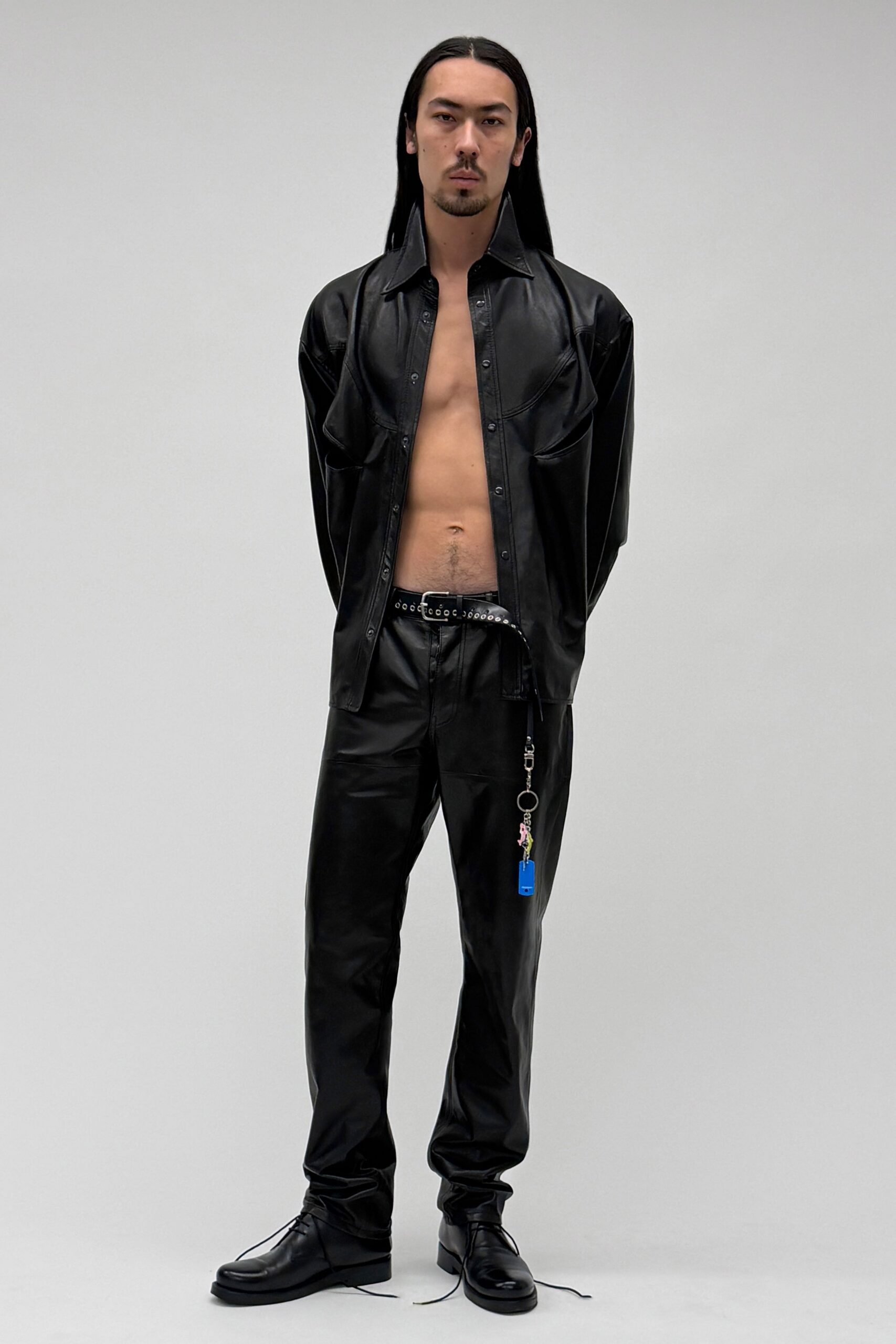black leather shirt and pants