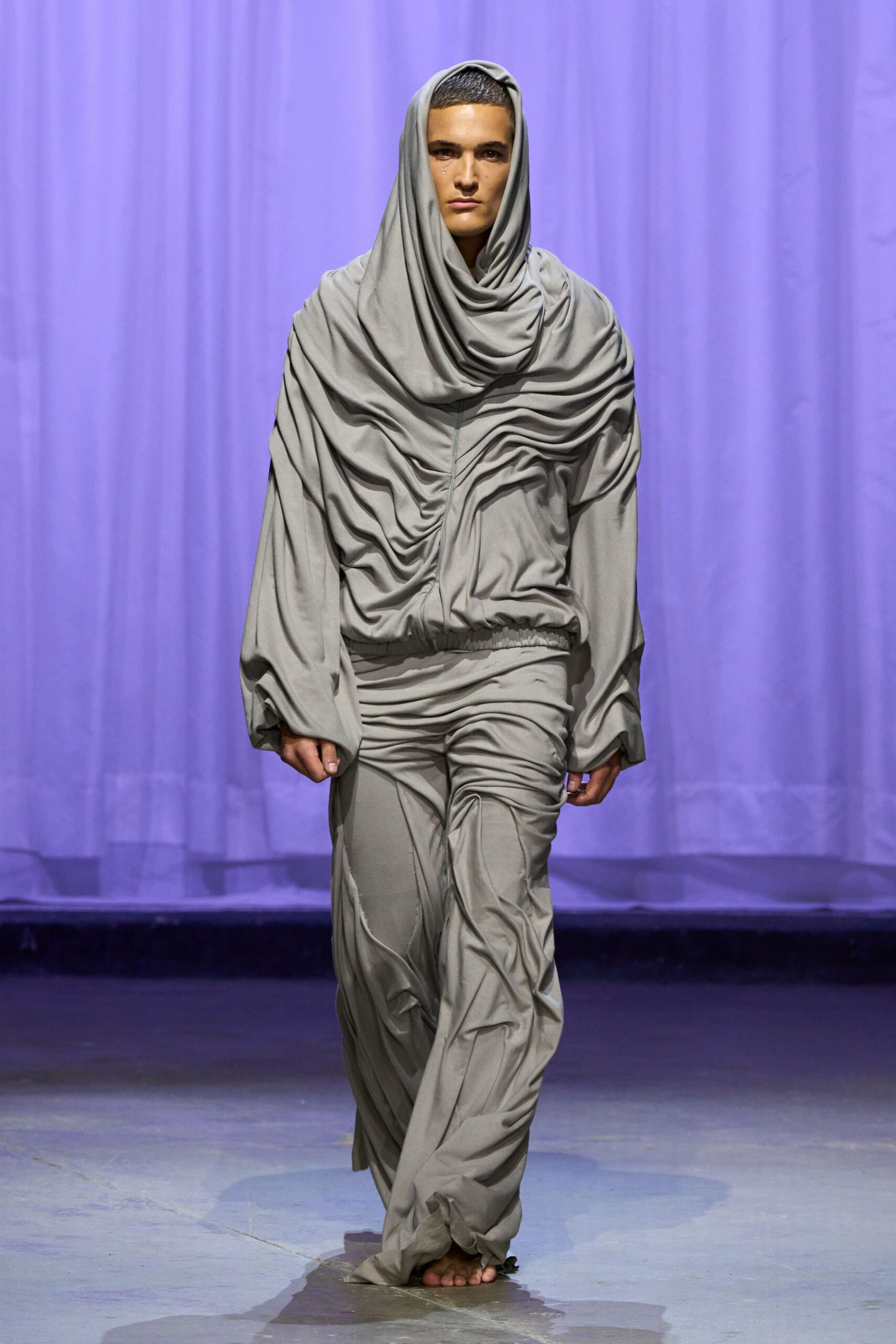 gray relaxed hooded jumpsuit