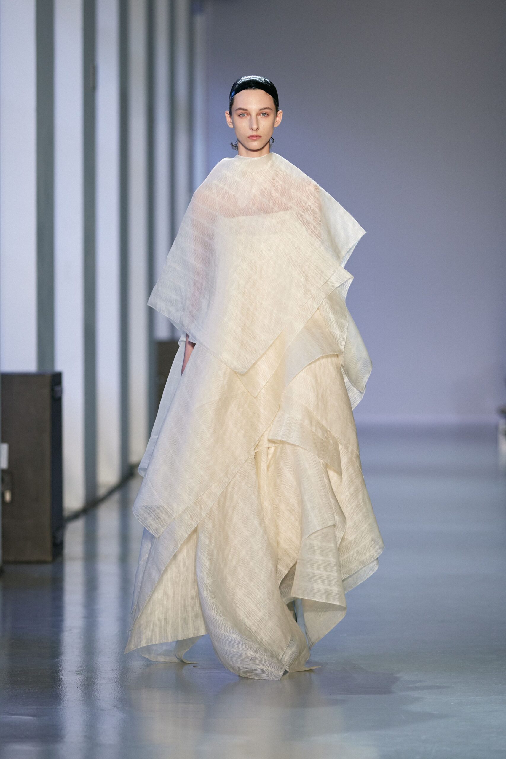 ivory flowing draped gown