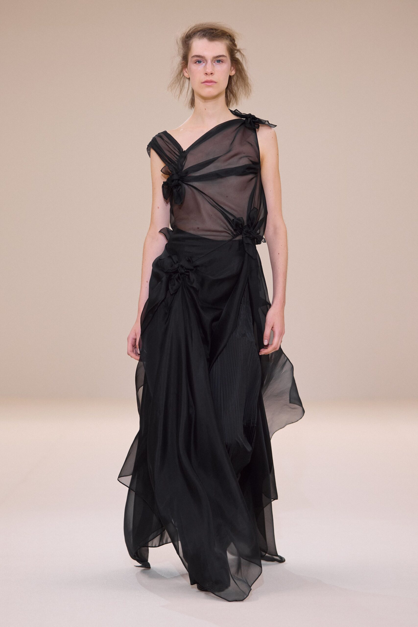 black silk sleeveless gown