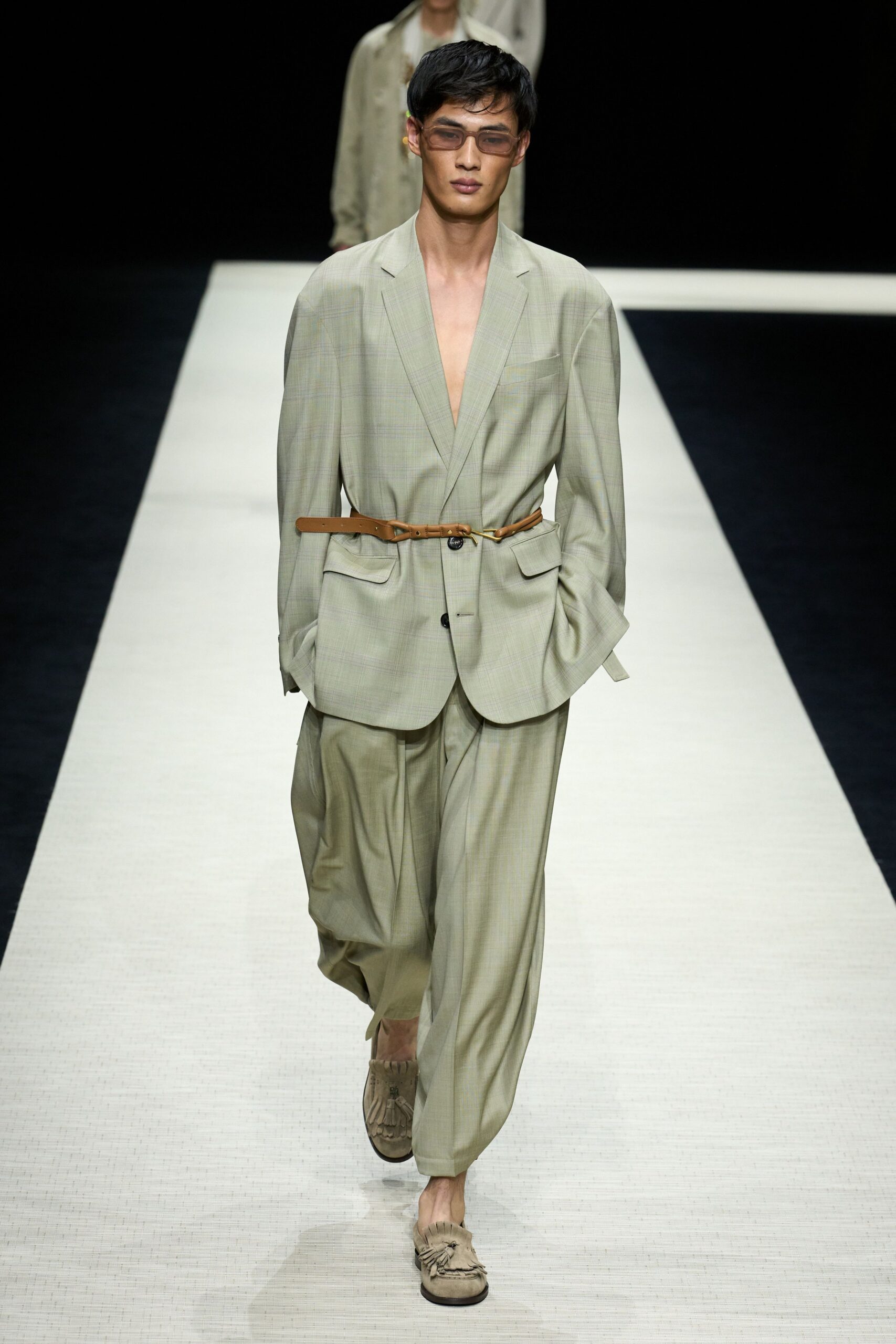 beige cotton relaxed checked straight-leg pants