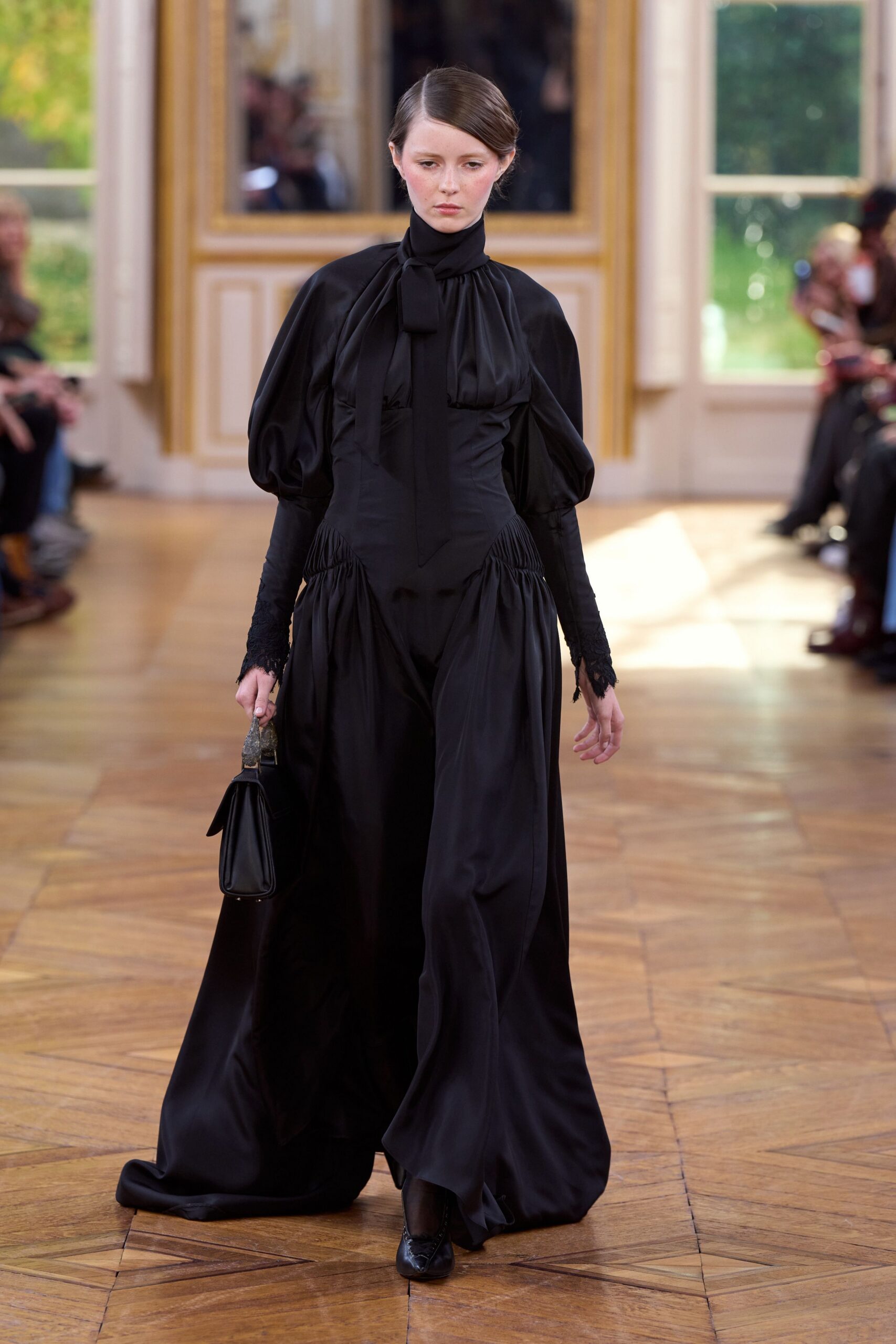 black silk fitted gown