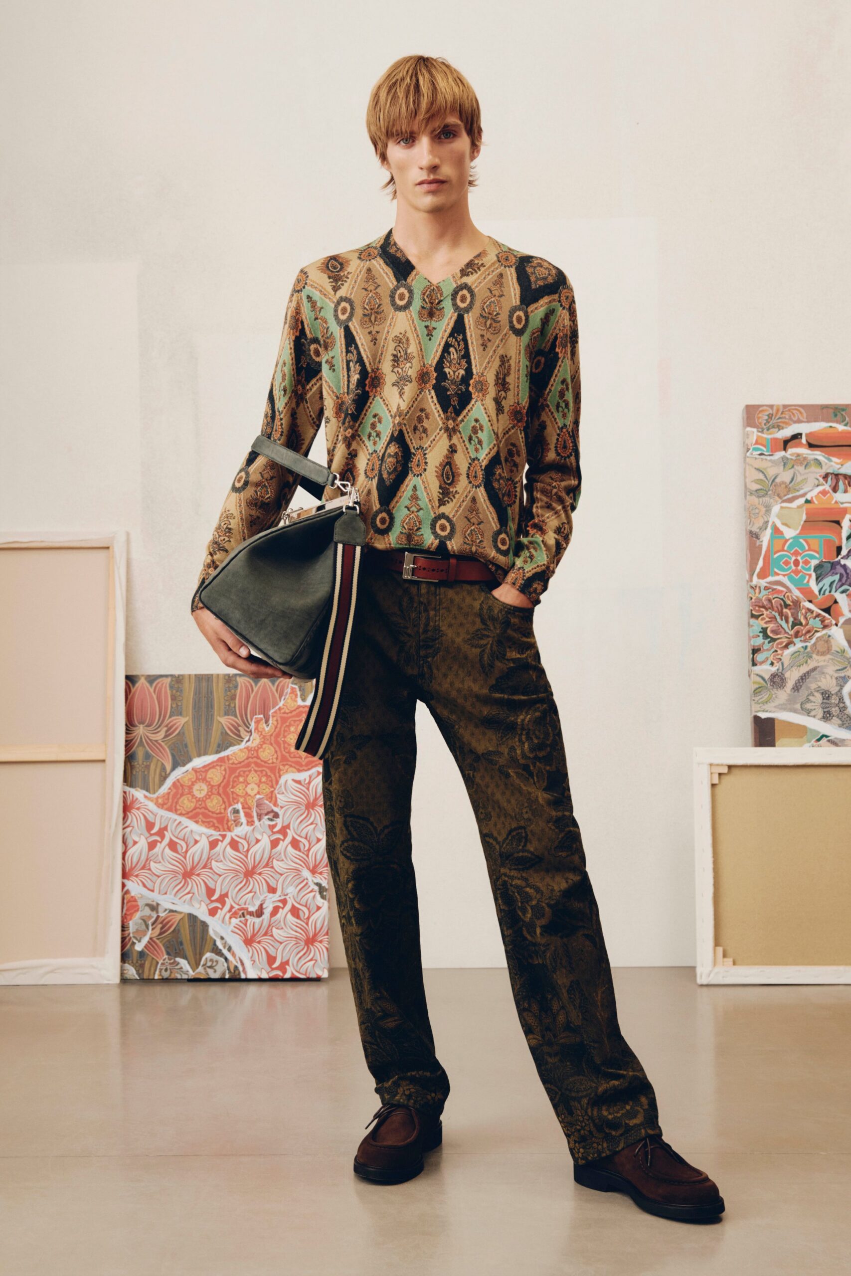 brown cotton relaxed flared pants