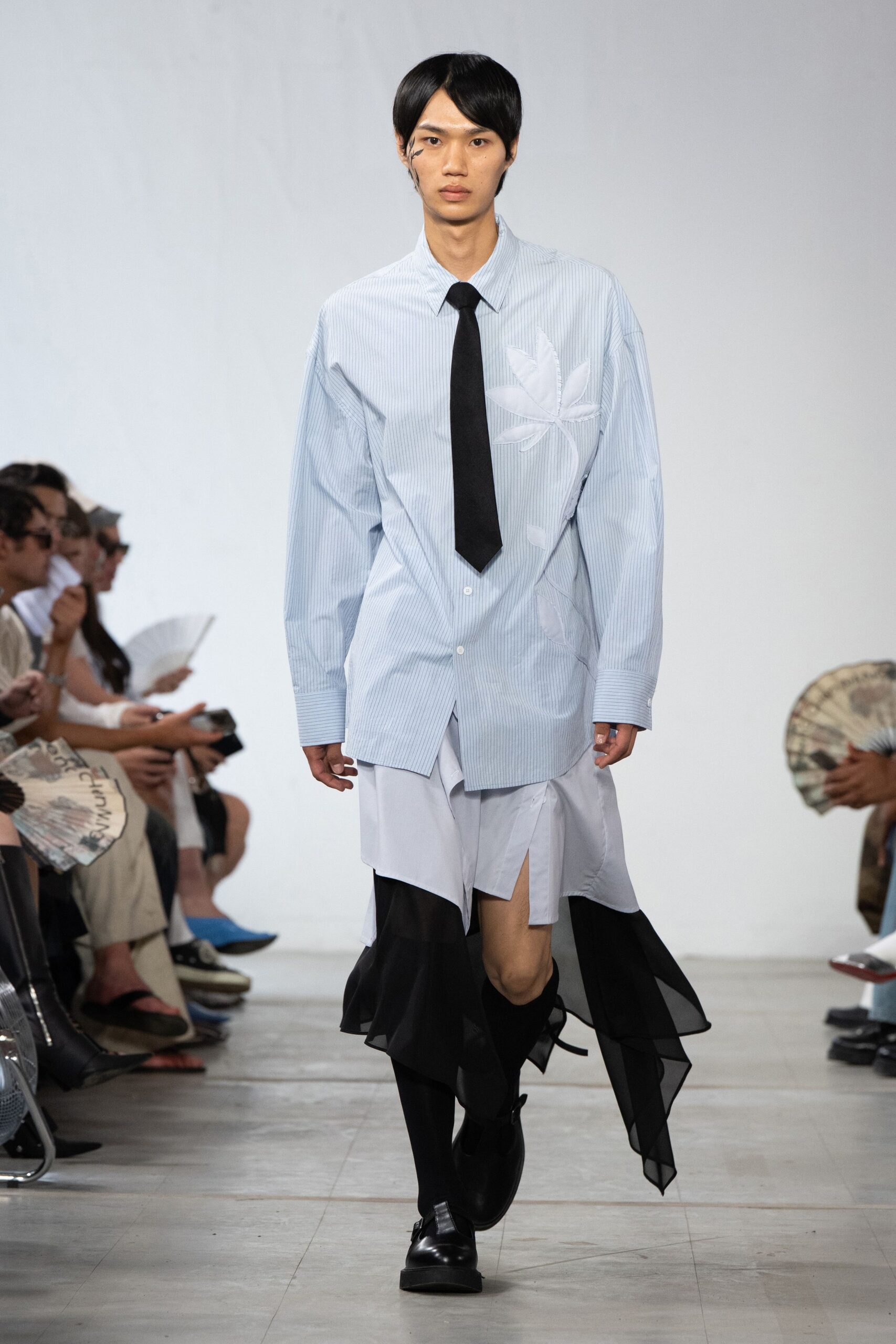 blue cotton long-sleeve collared oversized striped shirt