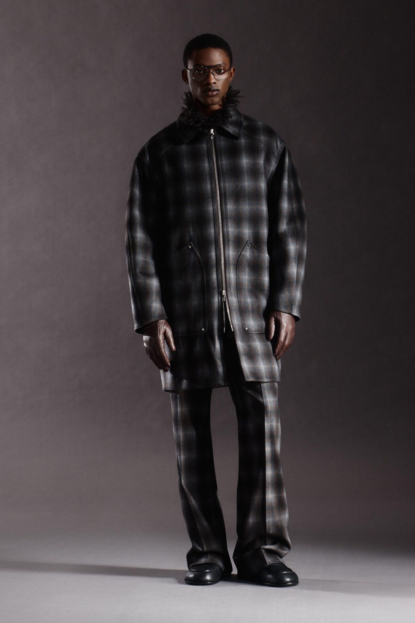 checked wool coat and pants