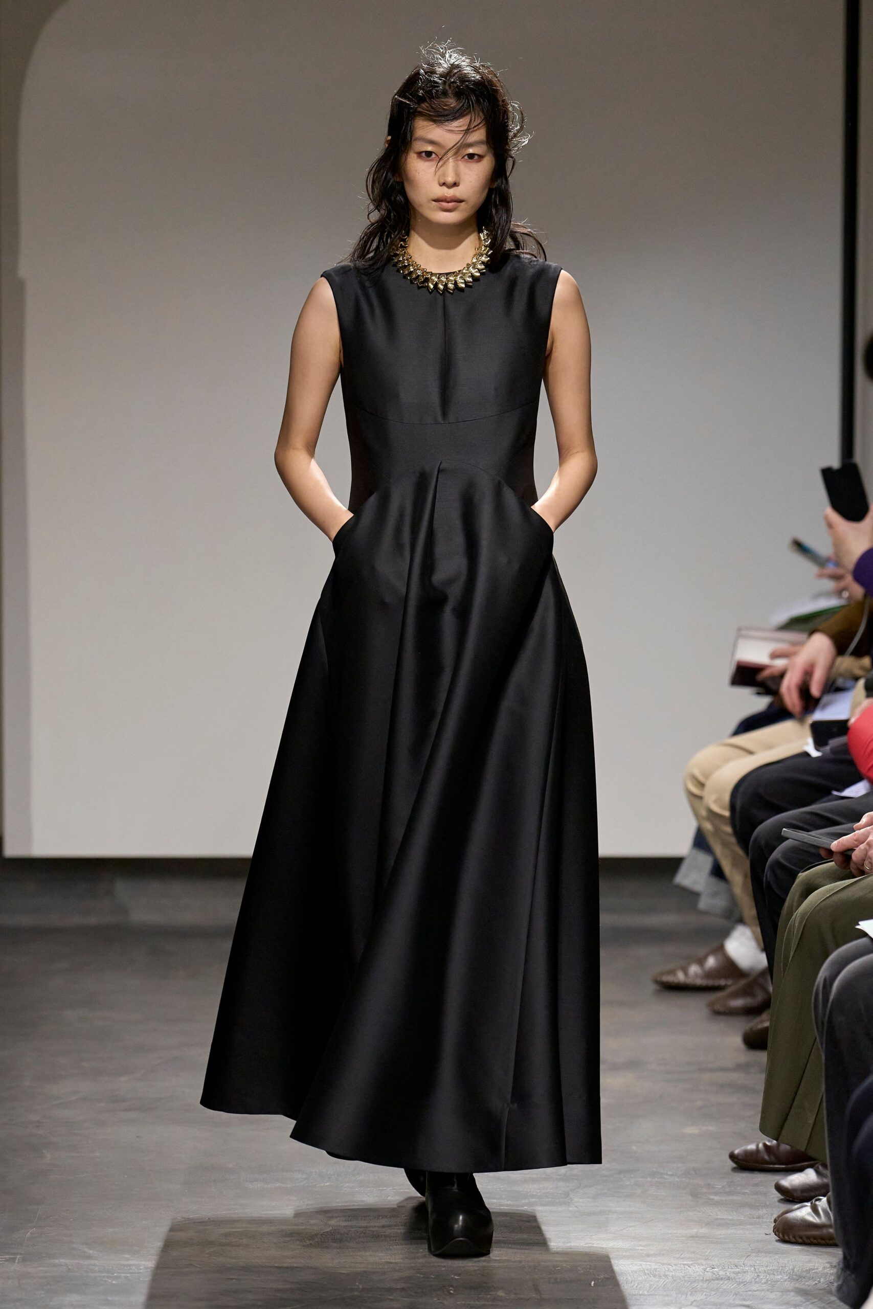 black silk sleeveless gown