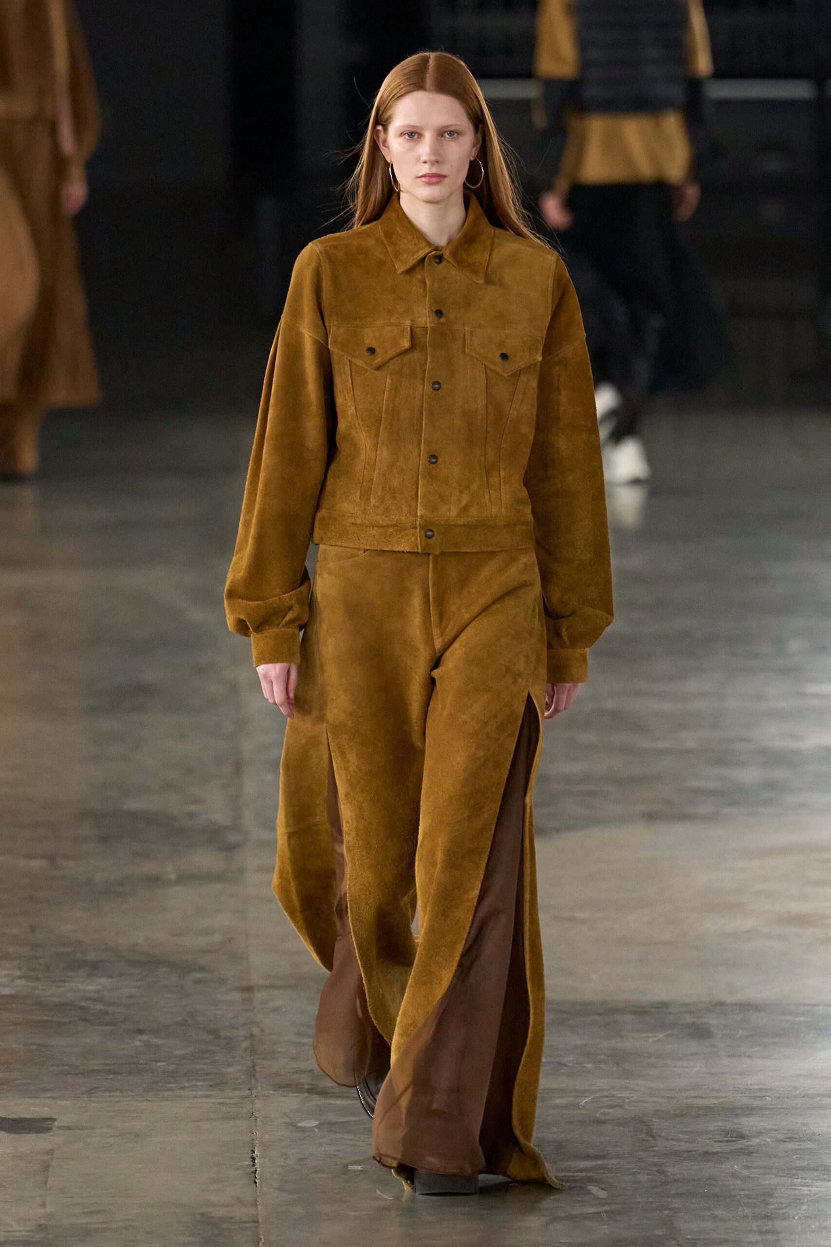 brown suede relaxed wide-leg pants