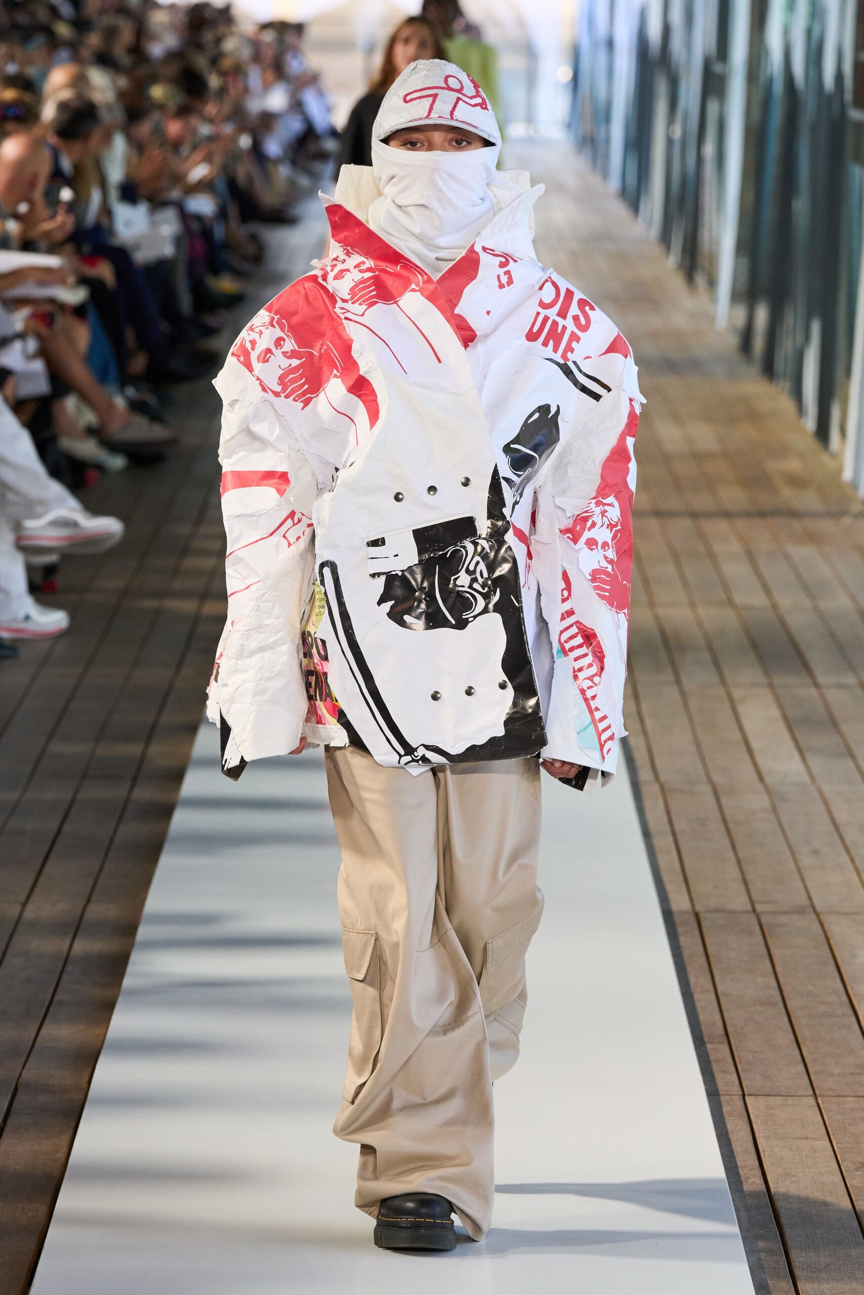 white cotton long-sleeve collared oversized printed jacket