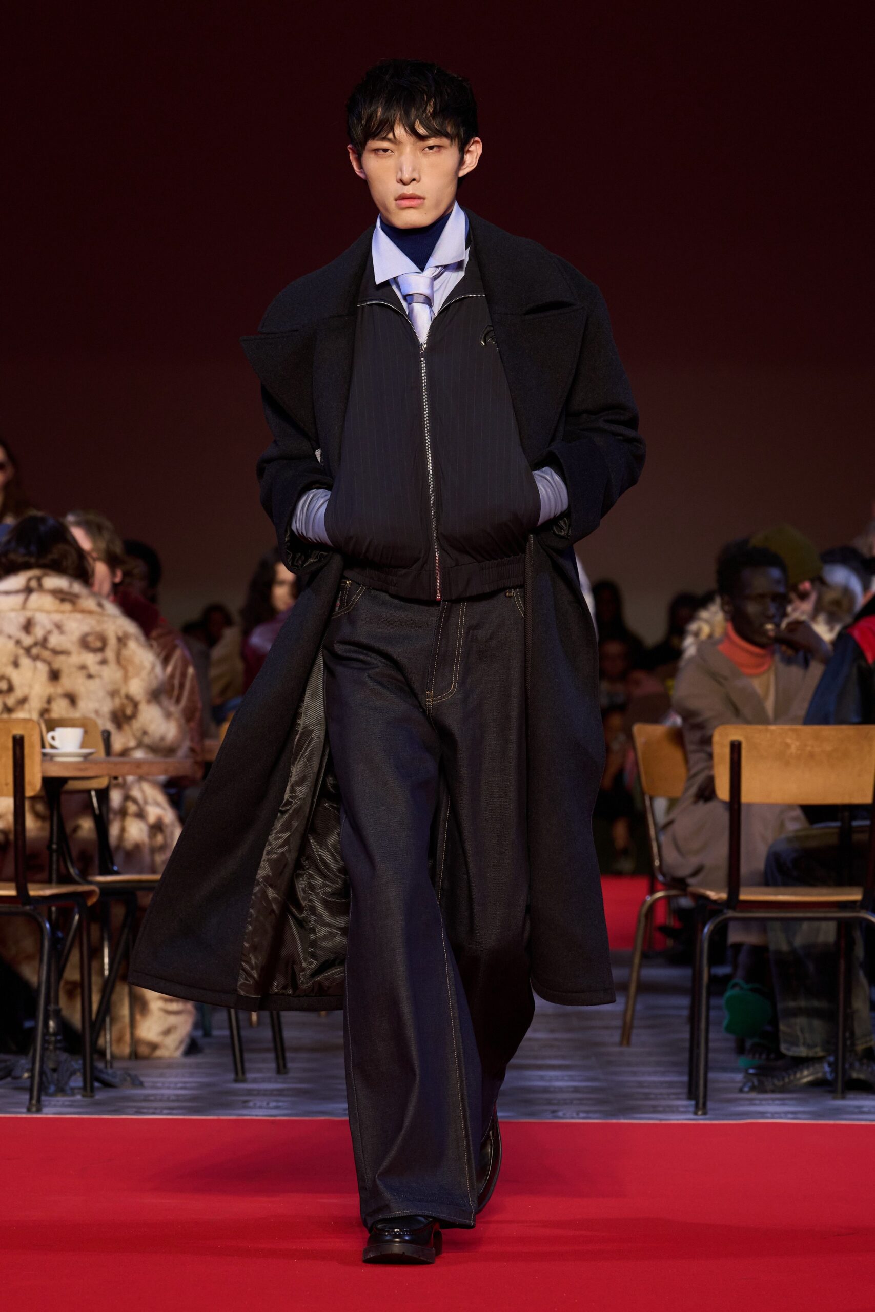 black denim tailored straight-leg pants