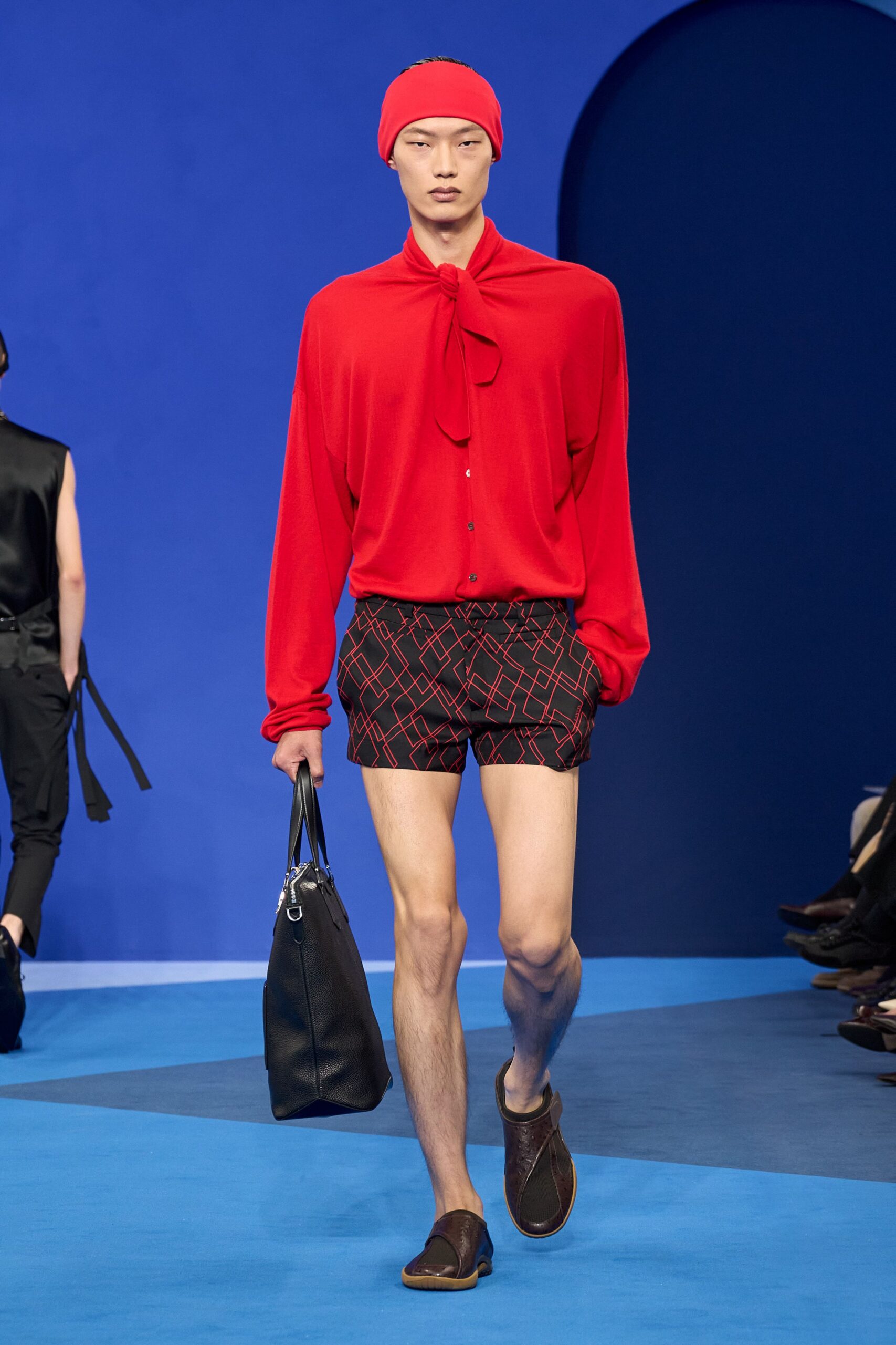 red silk long-sleeve collared relaxed buttoned shirt