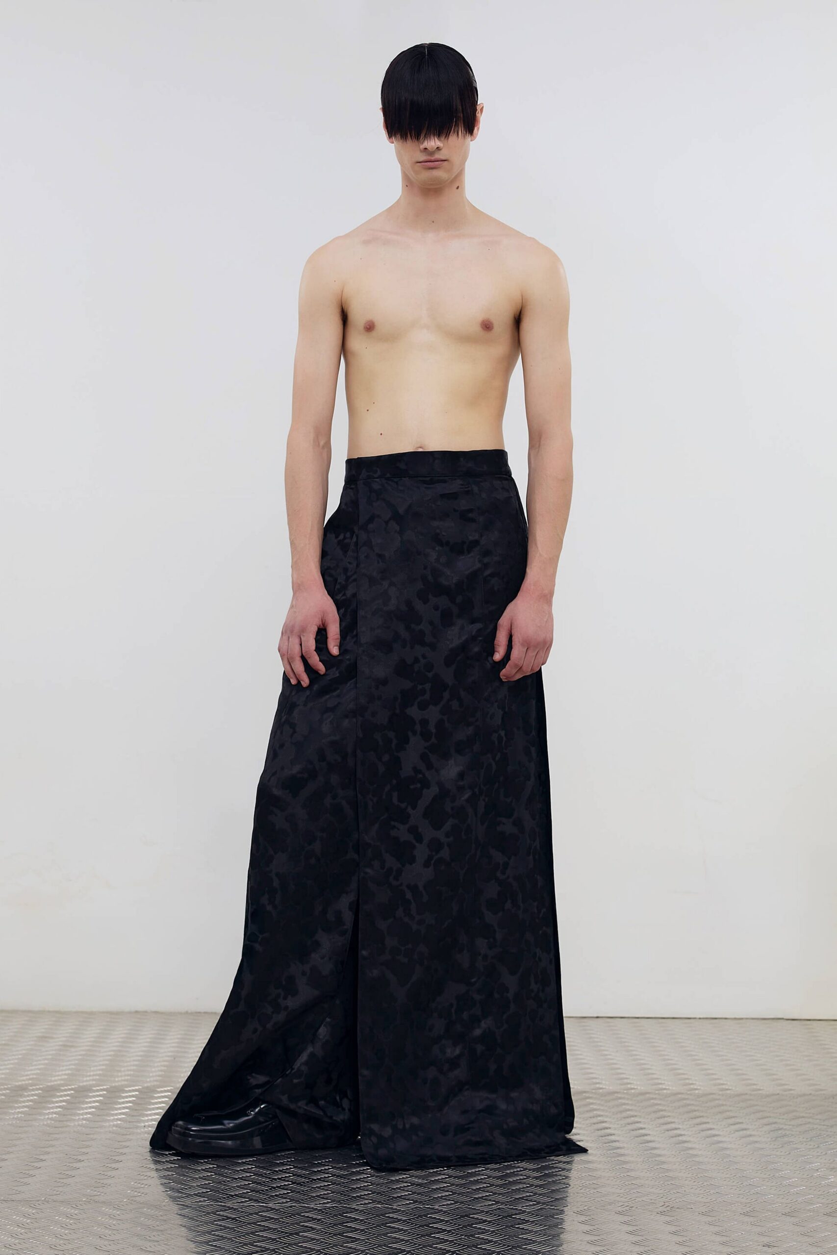 black silk pleated maxi skirt