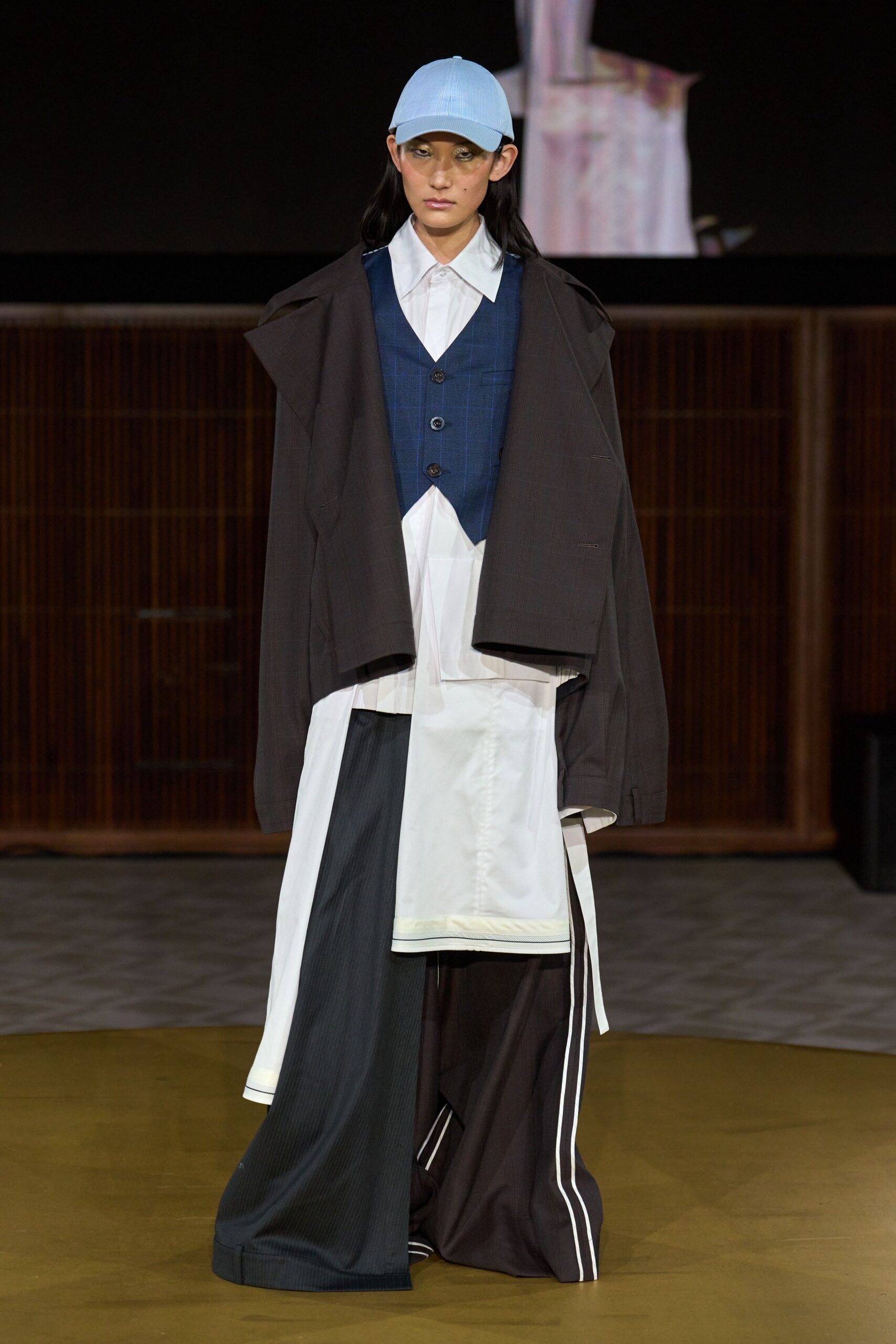 brown cotton long-sleeve oversized layered coat