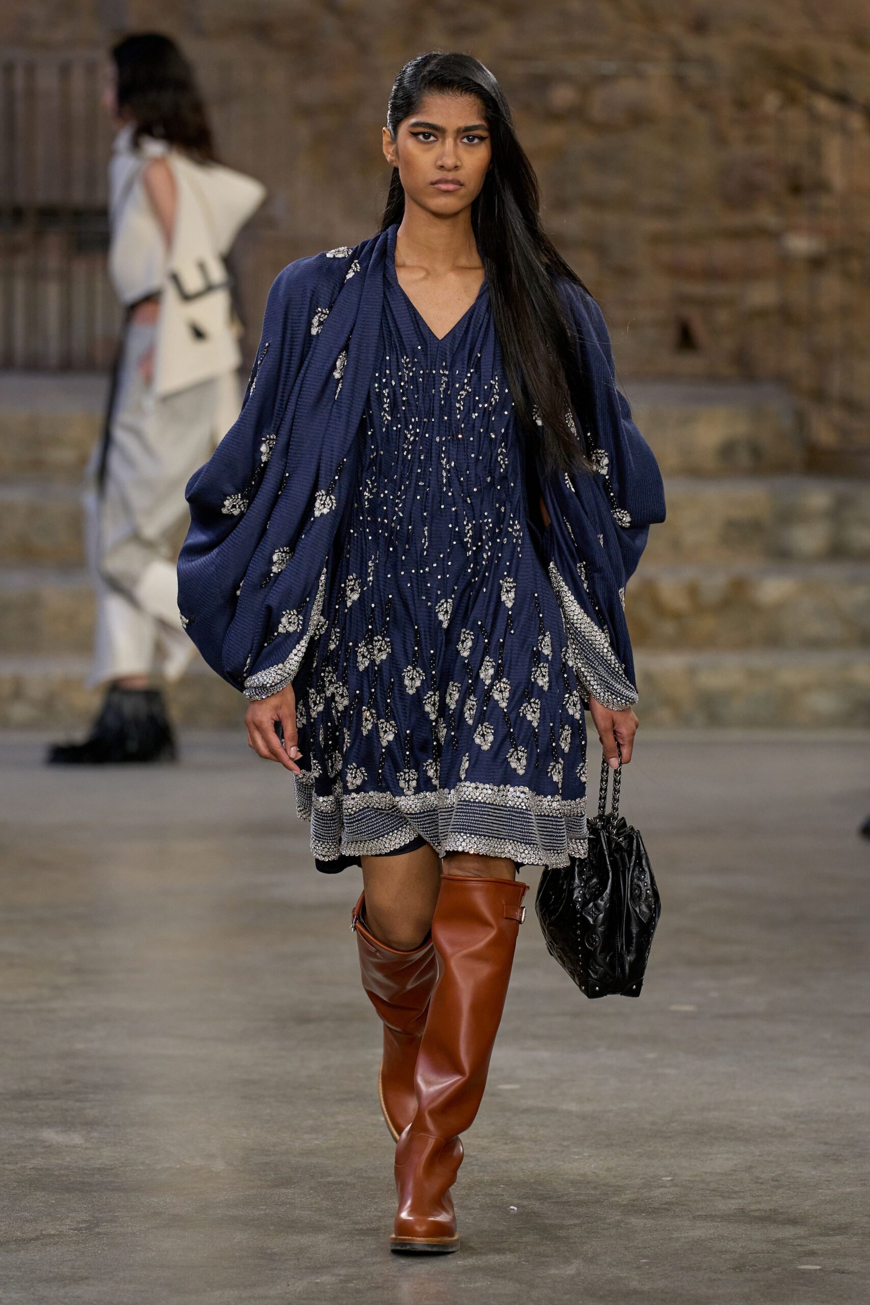 blue silk long-sleeve relaxed draped coat