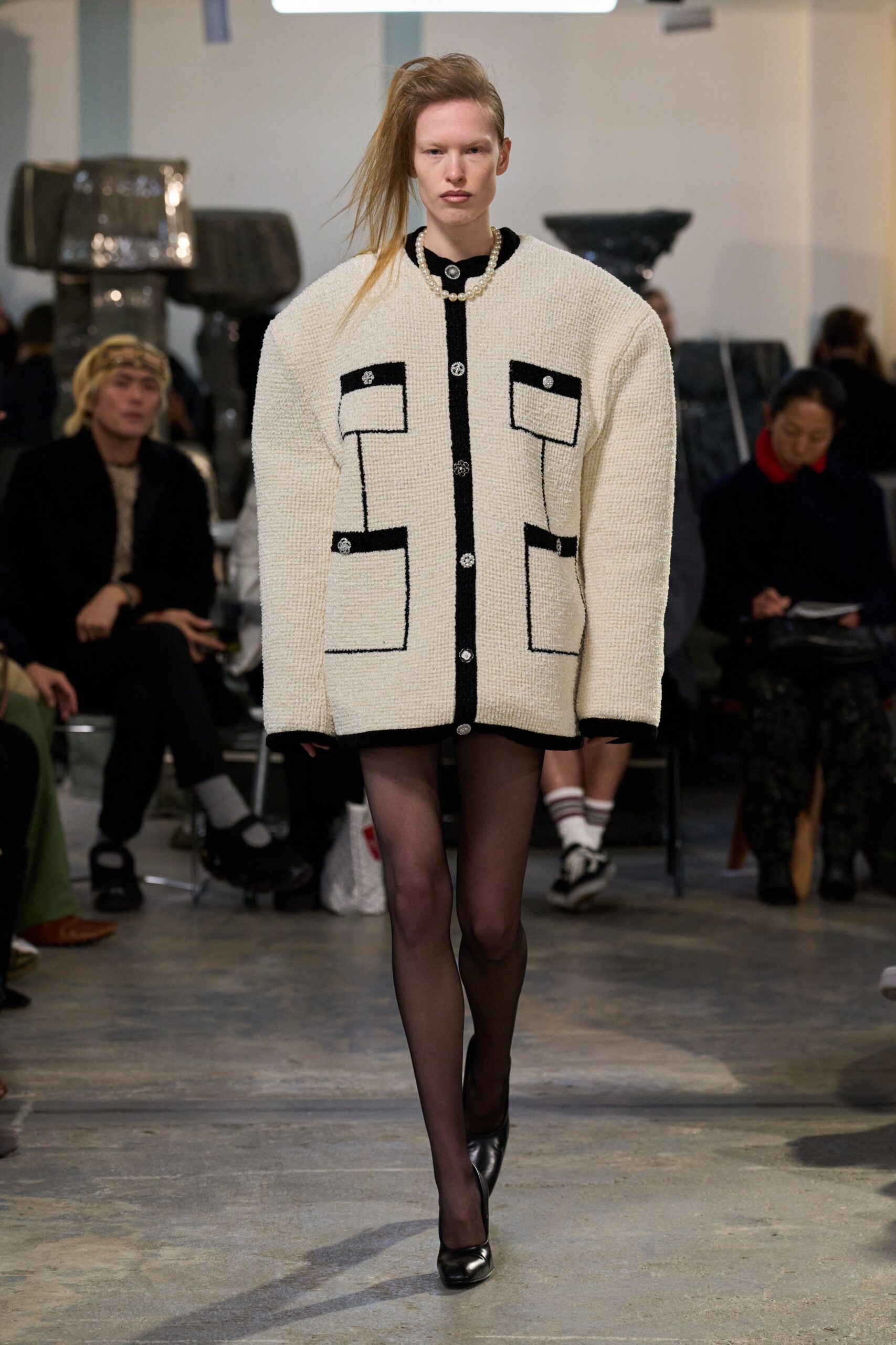 oversized white jacket with black accents