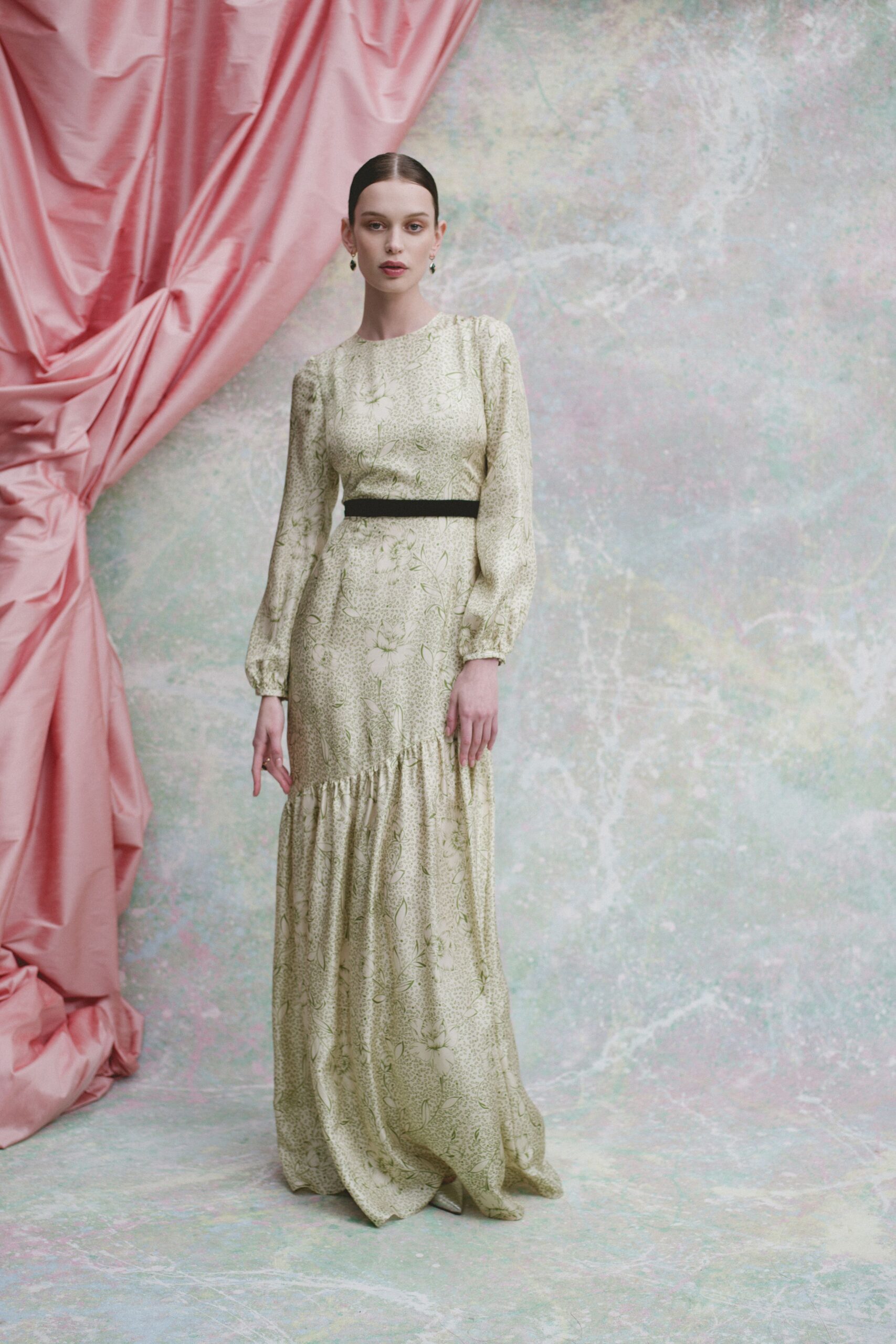 gold silk long-sleeve gown