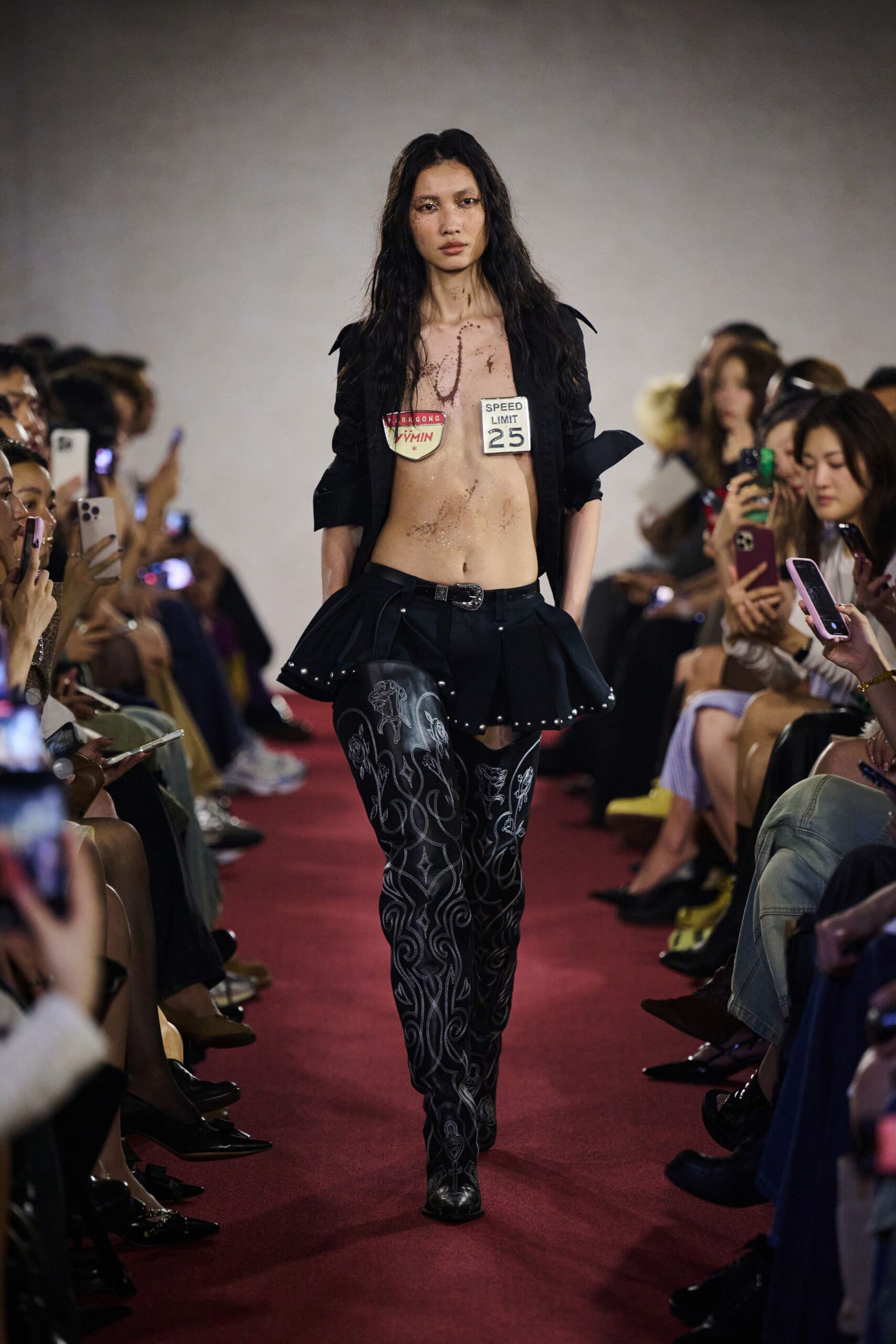 black fitted jacket and skirt