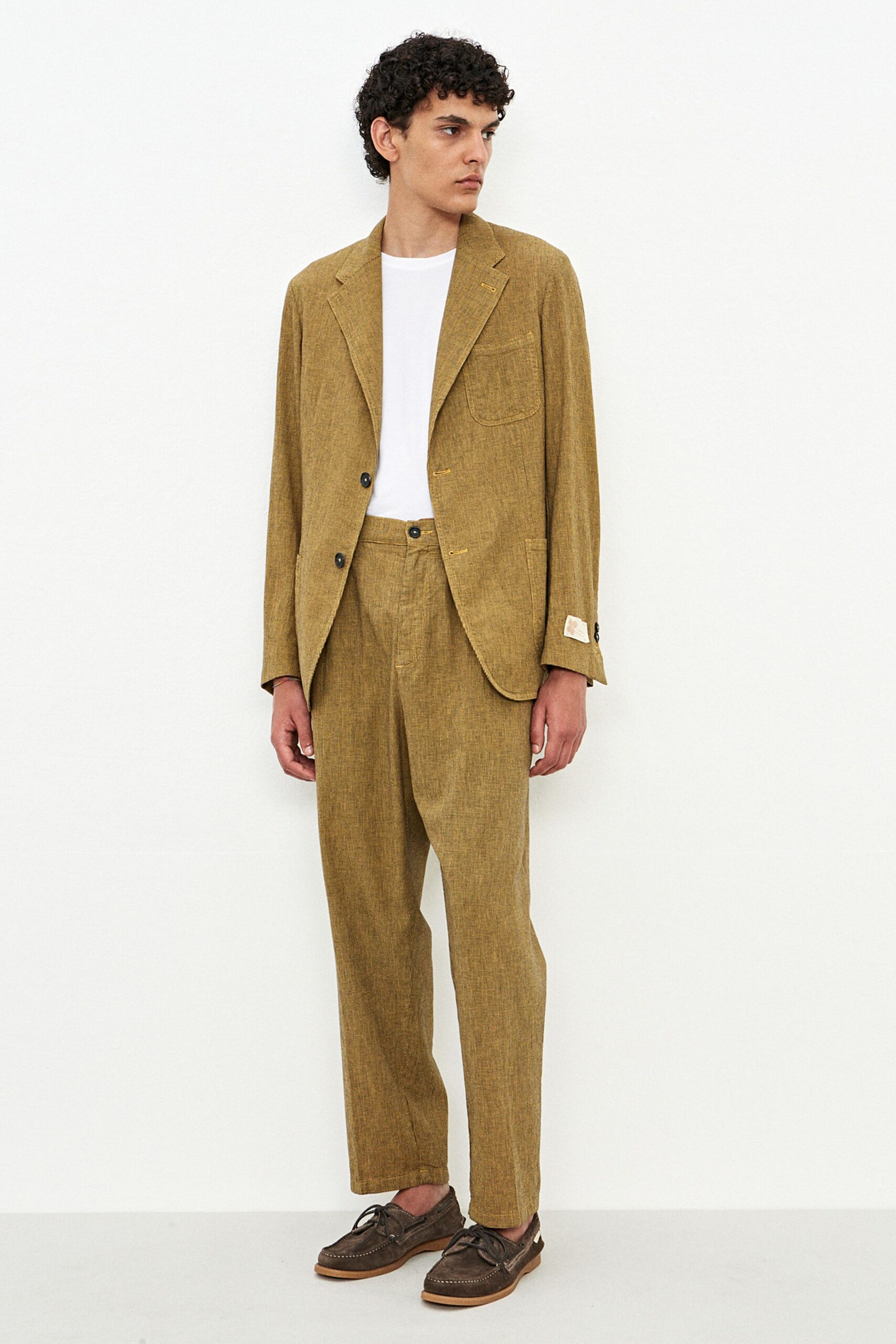 brown tailored blazer and pants